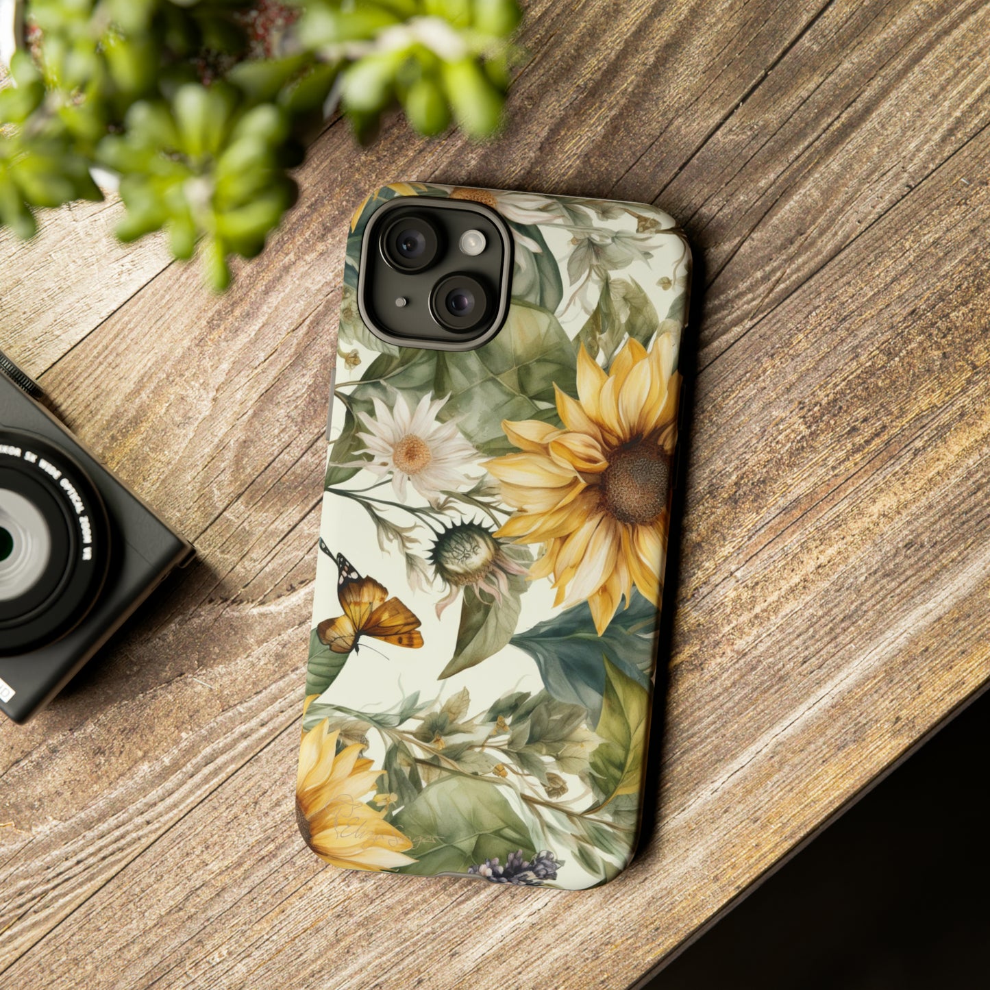 Bask in Sunshine: Beautiful Sunflower Floral iPhone Tough Protective Cover. A charming blend of Flower and Sunflowers in a cottage core style, compatible with iPhone 15, 14, 13, XS, XR Pro/Max/Mini/P/Plus. Elevate Your Device with Nature's Beauty and Durability. #ElizaSinger #PhoneCase #FloralDesign