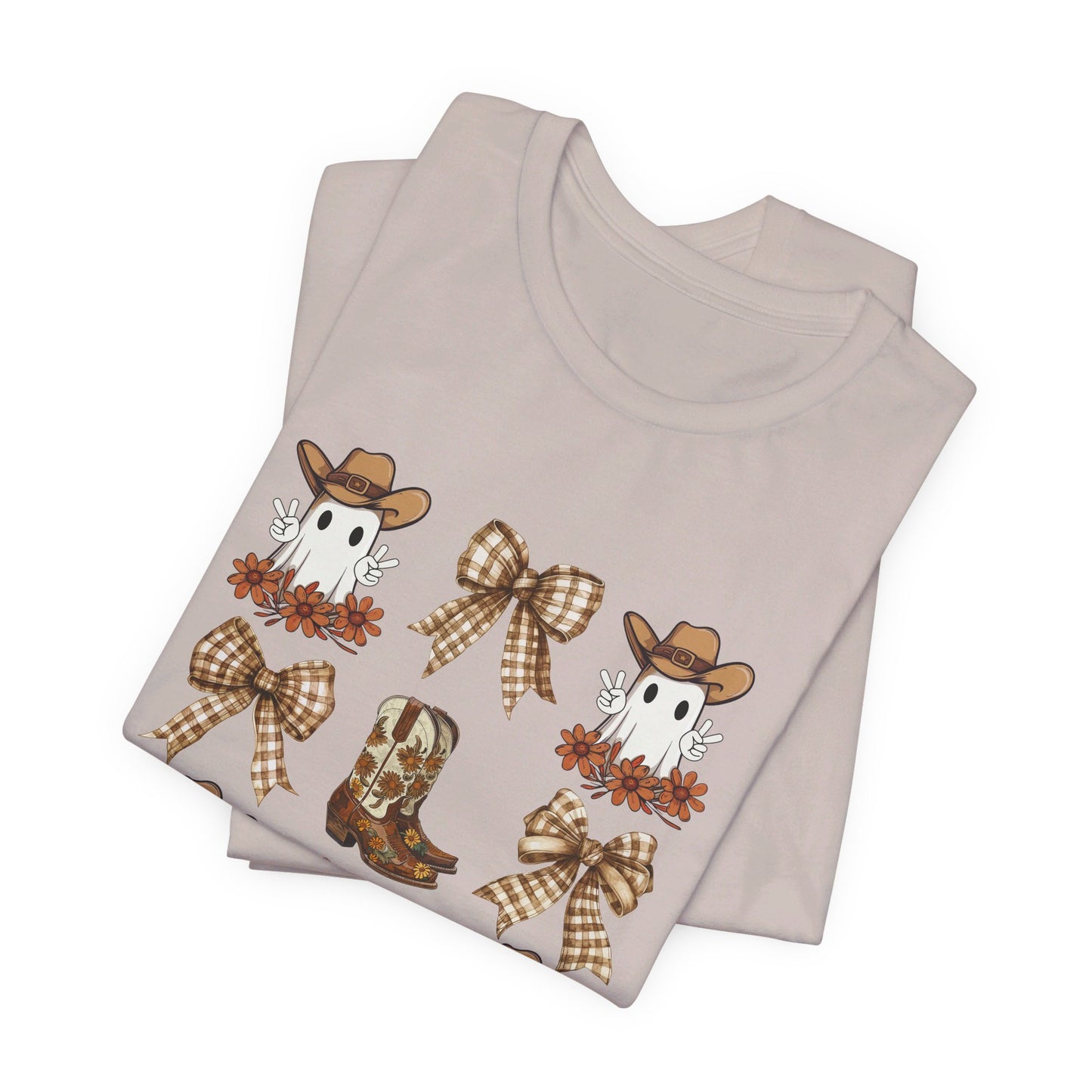 Ghostly Rodeo: Halloween Bella Canvas T-shirt with Western Ghosts