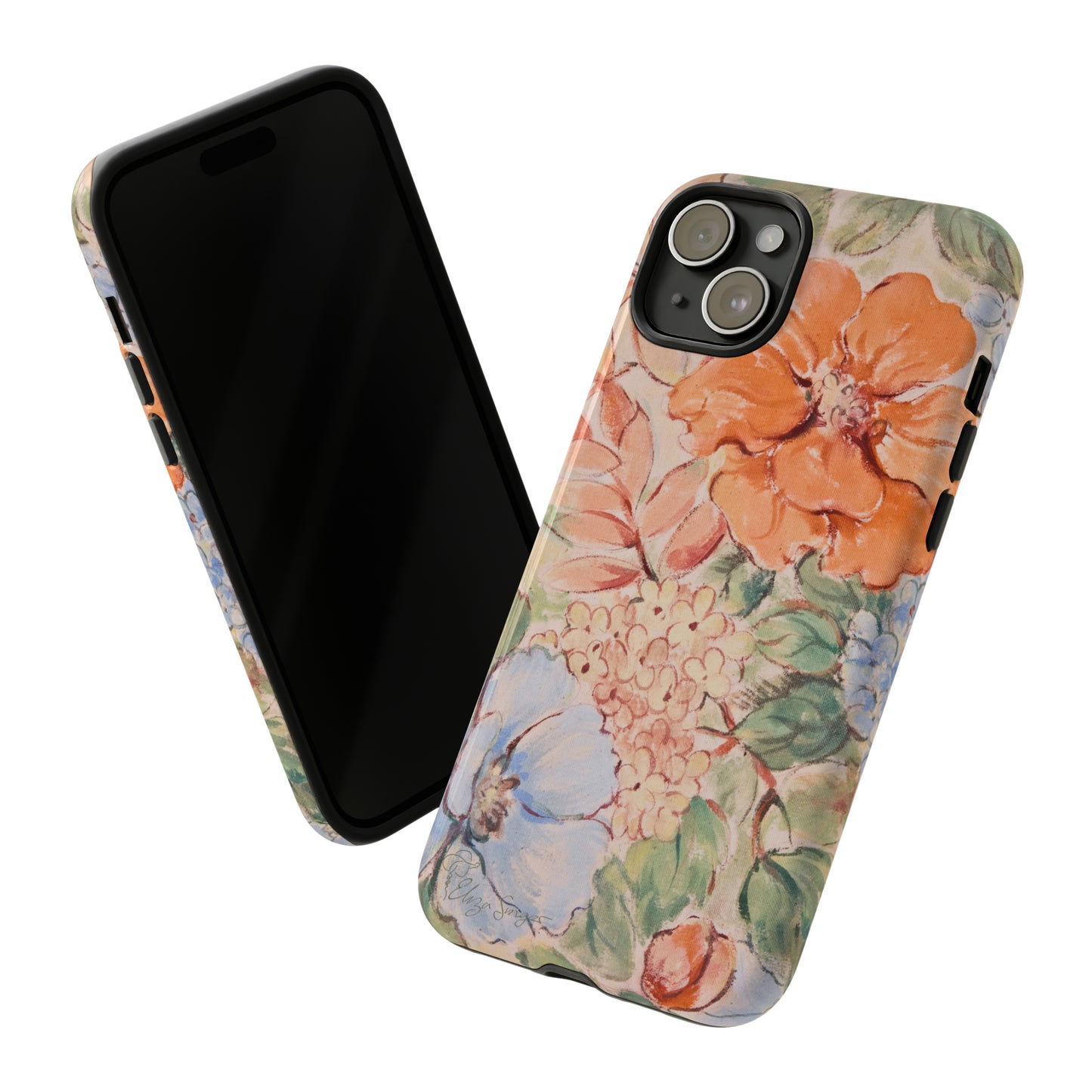 Pastel Petals: Botany Pastel Flowers iPhone Tough Protective Cover. A gentle blend of Flowers in muted pastel colors, compatible with iPhone 15, 14, 13, XS, XR Pro/Max/Mini/P/Plus. Unleash Nature's Tranquility with Durability and Style. #ElizaSinger #PhoneCase #FloralDesign