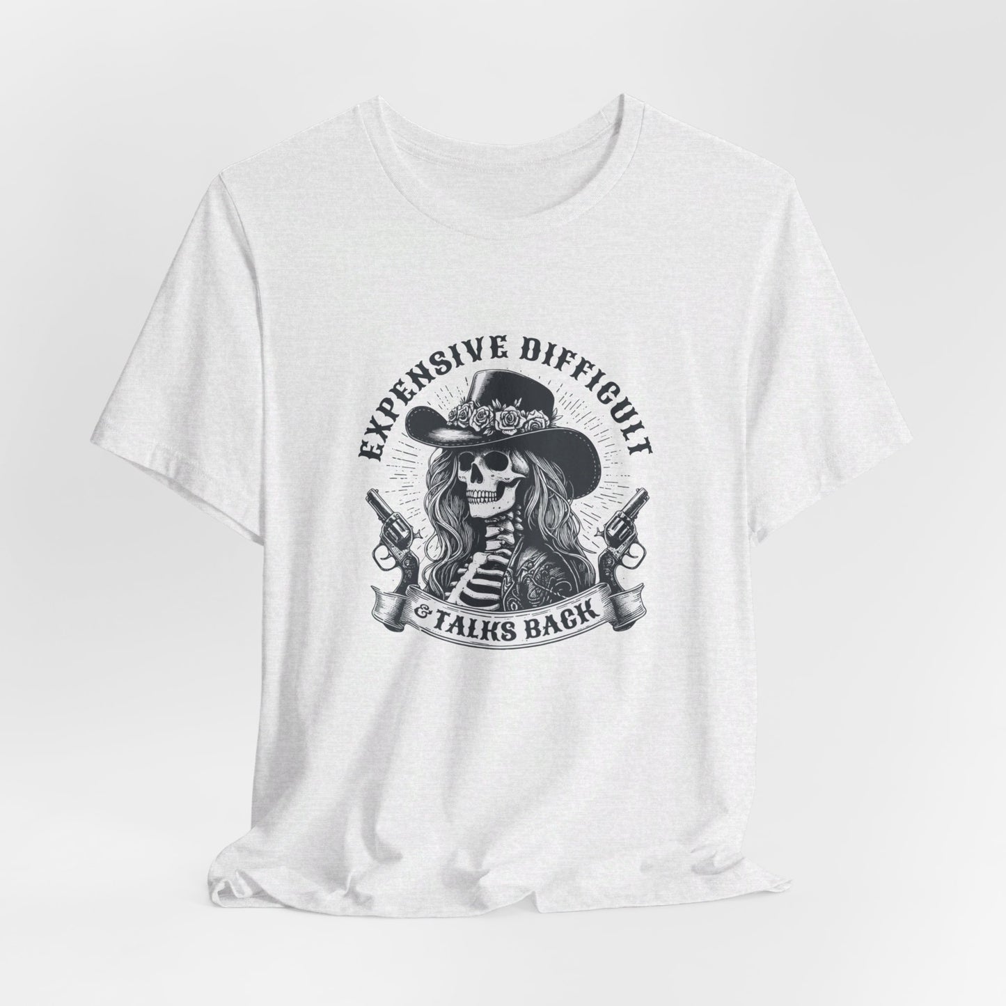Spooky Rebel: Bella Canvas T-shirt with Skeleton Cowgirl