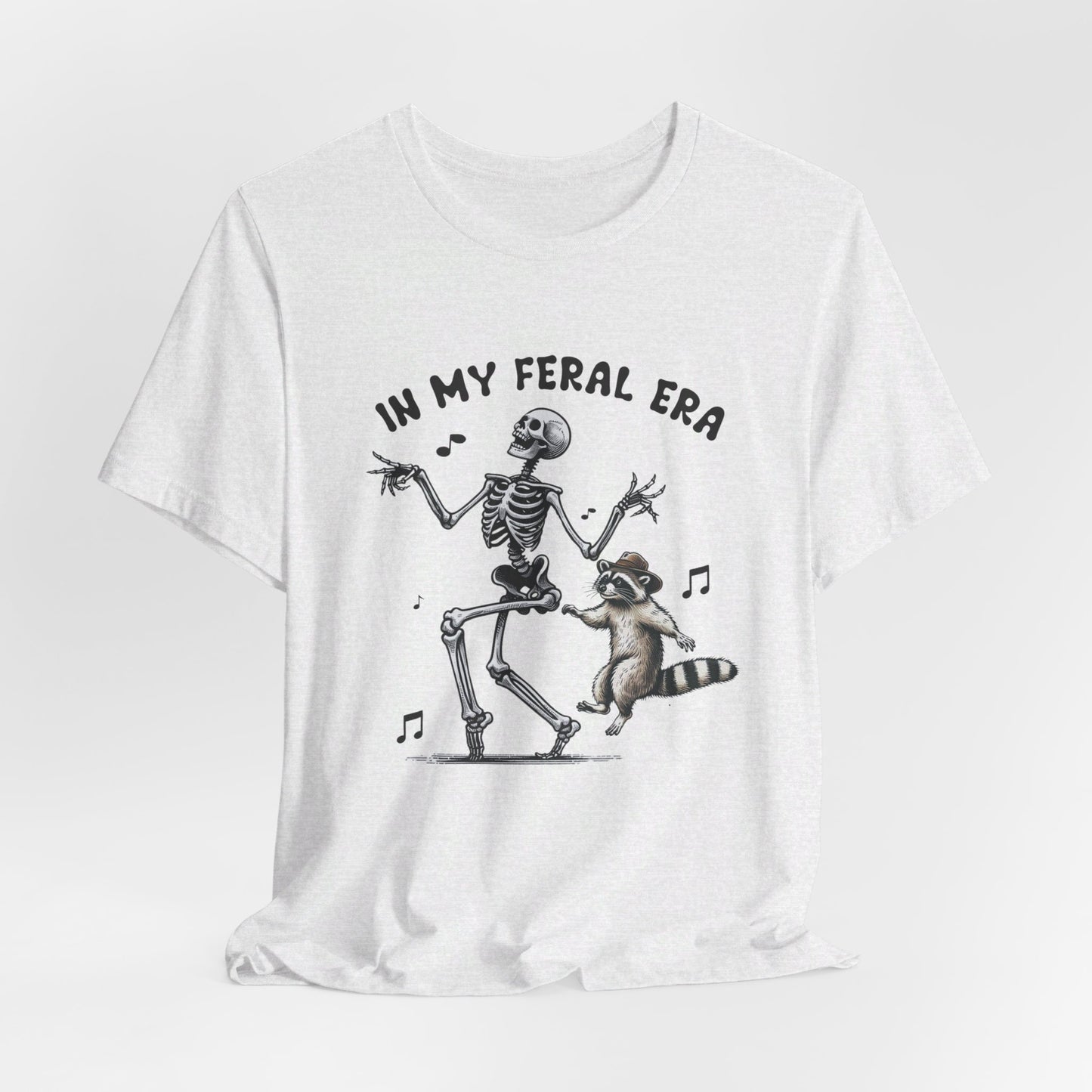Feral Era: Halloween Bella Canvas T-shirt with Skeleton and Raccoon