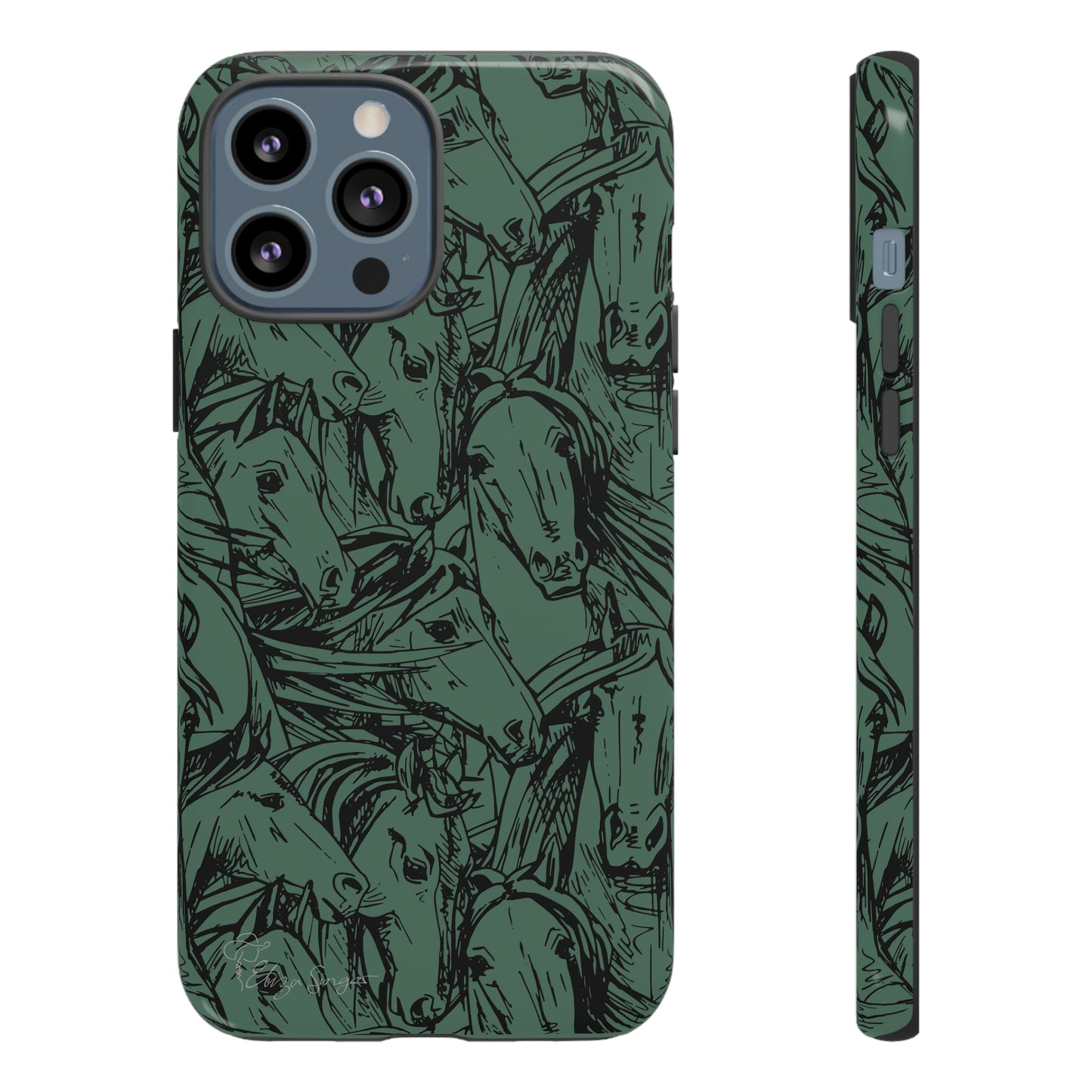 Gallop in Style: Horse Art Western Design iPhone Tough Protective Cover. Featuring a Scribble Horse Drawing, this makes the perfect equestrian gift. Compatible with iPhone 15, 14, 13, XS, XR Pro/Max/Mini/P/Plus. Unleash the Rider in You with Style and Durability. #ElizaSinger #PhoneCase #EquestrianGift