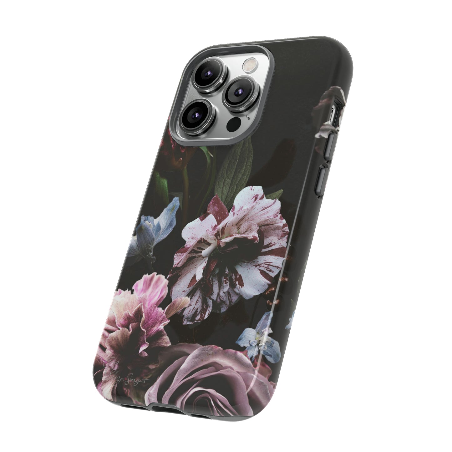 Dutch Floral Elegance: Botany Dutch Flowers Black iPhone Tough Protective Case. A stylish blend of Flowers in muted colors, compatible with iPhone 15, 14, 13, XS, XR Pro/Max/Mini/P/Plus. Unleash the beauty of muted tones with durability and style. #ElizaSinger #PhoneCase #FloralDesign