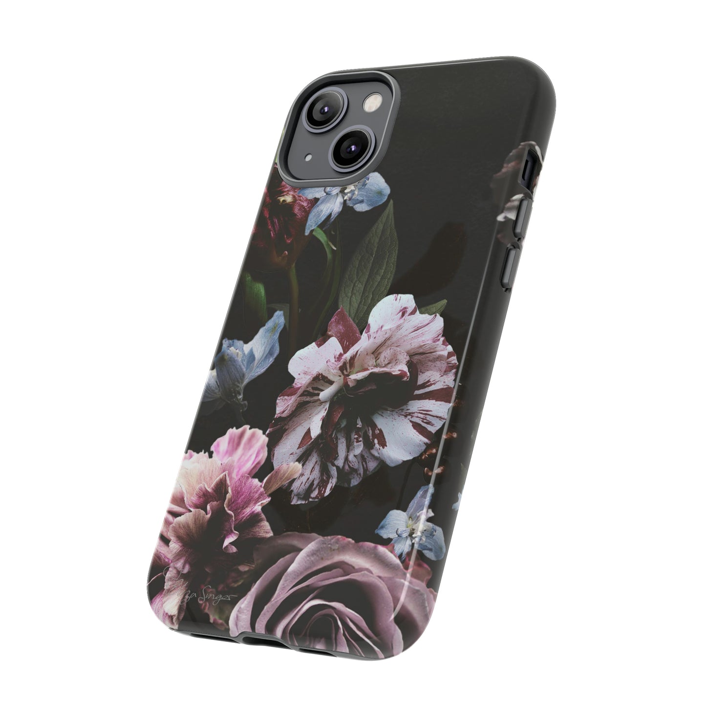 Dutch Floral Elegance: Botany Dutch Flowers Black iPhone Tough Protective Case. A stylish blend of Flowers in muted colors, compatible with iPhone 15, 14, 13, XS, XR Pro/Max/Mini/P/Plus. Unleash the beauty of muted tones with durability and style. #ElizaSinger #PhoneCase #FloralDesign