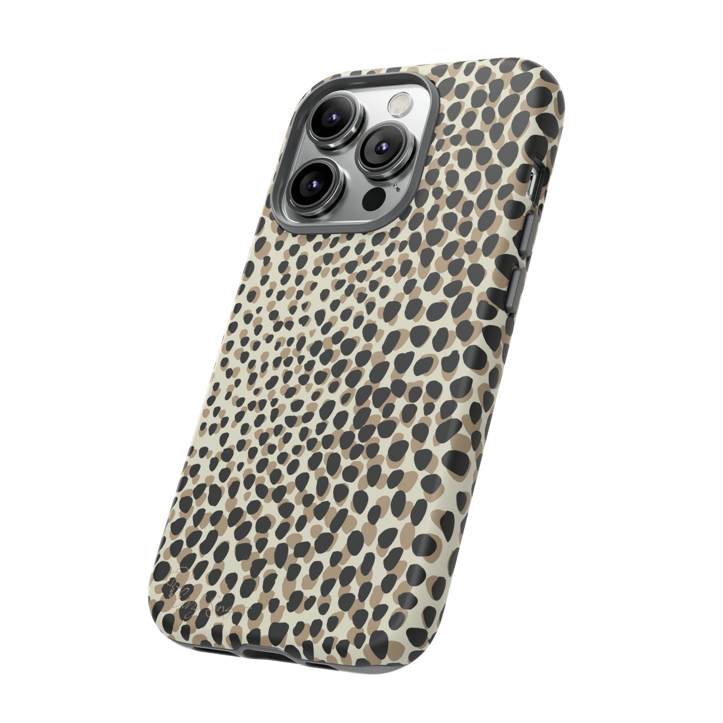 Elevate Your Tech: Abstract Neutral Animal Print iPhone Tough Protective Cover. Leopard-Painted Design in Beige and Black. Compatible with iPhone 15, 14, 13, XS, XR Pro/Max/Mini/P/Plus. Combine Style with Durability. #ElizaSinger #PhoneCase #LeopardPrint