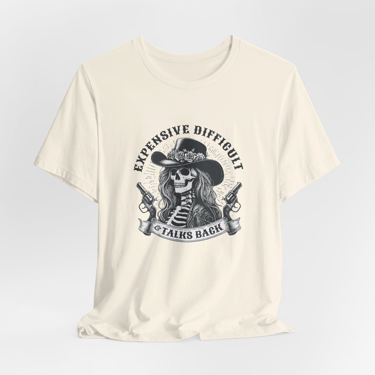 Spooky Rebel: Bella Canvas T-shirt with Skeleton Cowgirl