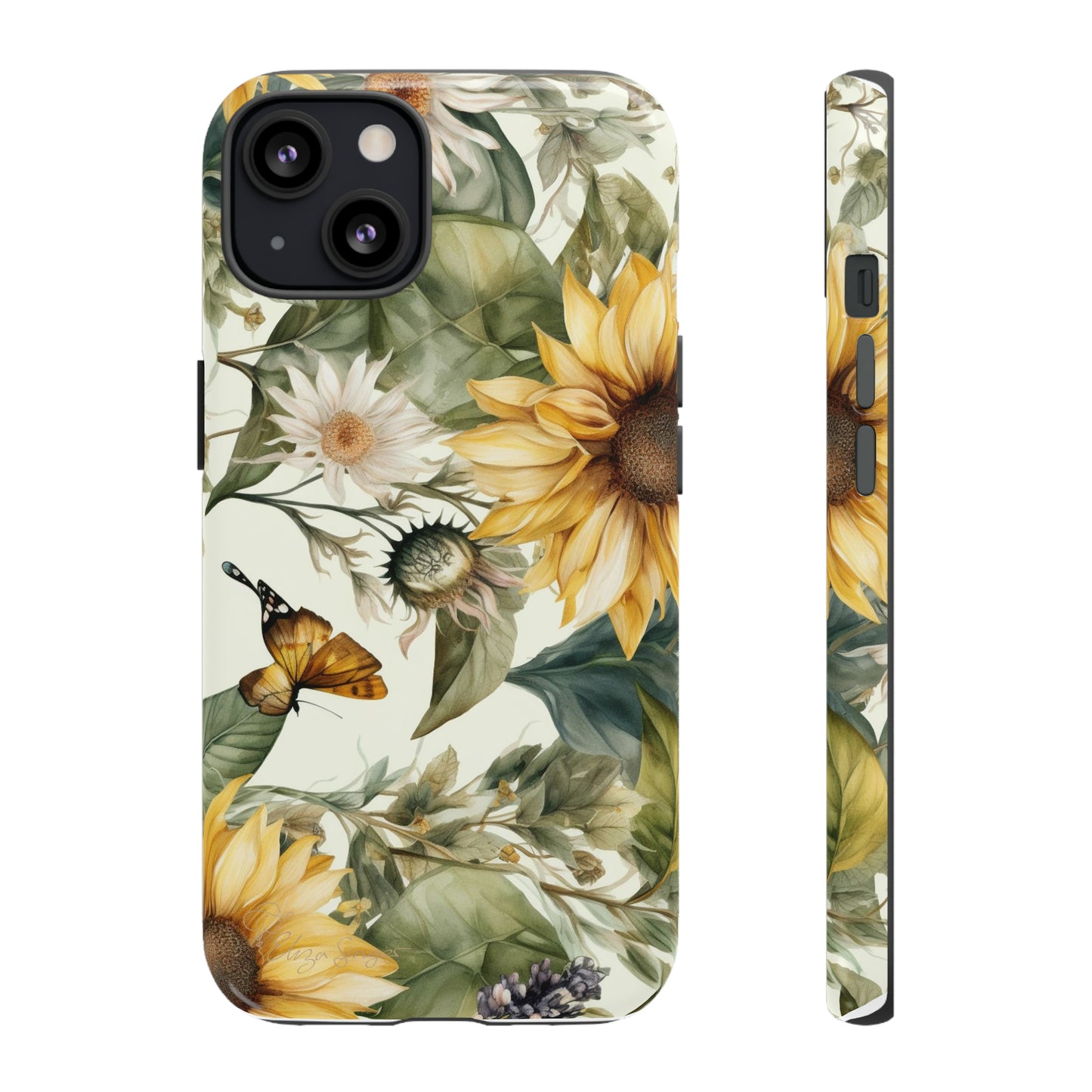 Bask in Sunshine: Beautiful Sunflower Floral iPhone Tough Protective Cover. A charming blend of Flower and Sunflowers in a cottage core style, compatible with iPhone 15, 14, 13, XS, XR Pro/Max/Mini/P/Plus. Elevate Your Device with Nature's Beauty and Durability. #ElizaSinger #PhoneCase #FloralDesign