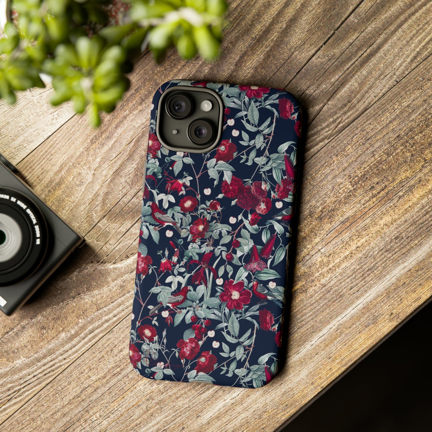 Blossom Serenade: Cherry Blossom Serenade Burgundy Navy Dark iPhone Tough Protective Cover. A captivating blend of Flowers in burgundy and navy hues, featuring a muted design. Compatible with iPhone 15, 14, 13, XS, XR Pro/Max/Mini/P/Plus. Elevate your device with this enchanting and stylish protective cover. #ElizaSinger #PhoneCase #FloralDesign