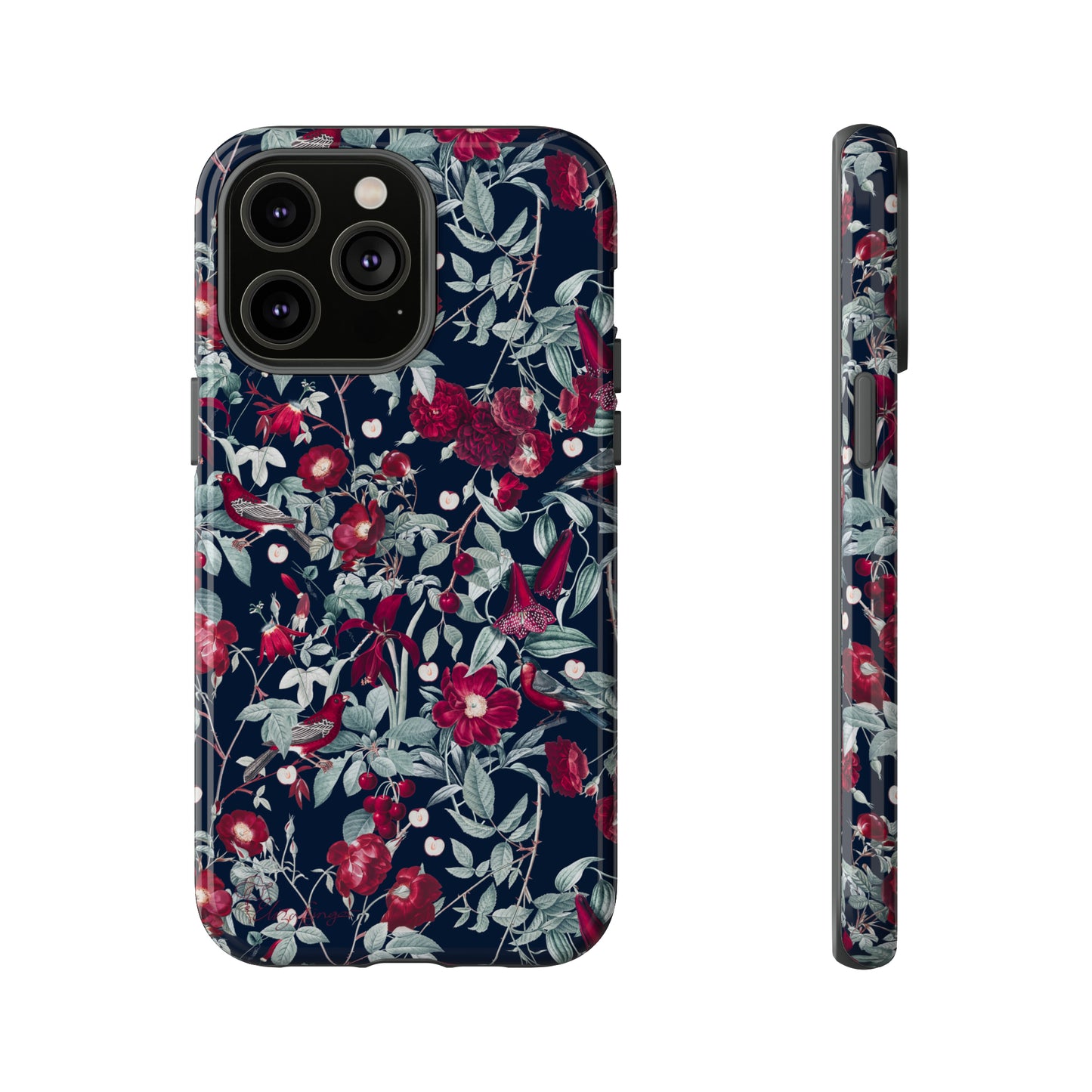 Blossom Serenade: Cherry Blossom Serenade Burgundy Navy Dark iPhone Tough Protective Cover. A captivating blend of Flowers in burgundy and navy hues, featuring a muted design. Compatible with iPhone 15, 14, 13, XS, XR Pro/Max/Mini/P/Plus. Elevate your device with this enchanting and stylish protective cover. #ElizaSinger #PhoneCase #FloralDesign