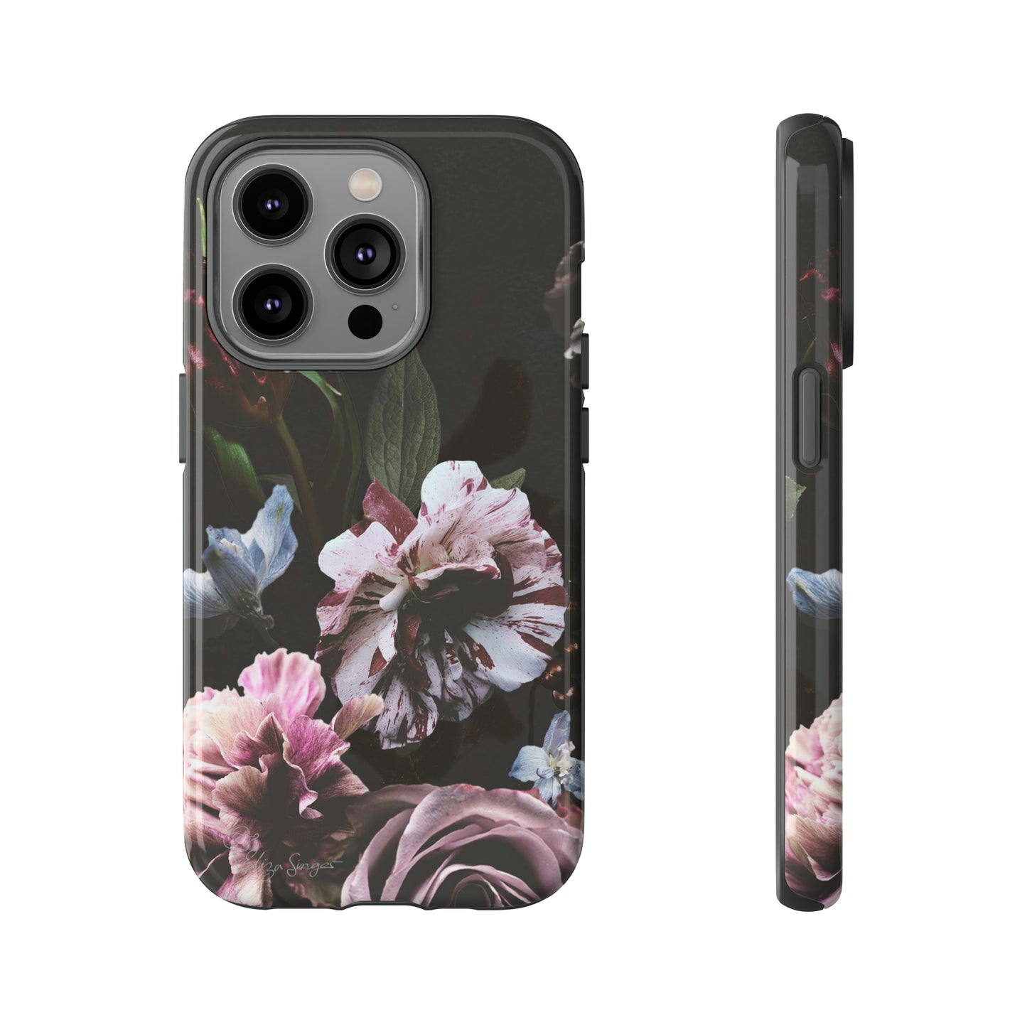 Dutch Floral Elegance: Botany Dutch Flowers Black iPhone Tough Protective Case. A stylish blend of Flowers in muted colors, compatible with iPhone 15, 14, 13, XS, XR Pro/Max/Mini/P/Plus. Unleash the beauty of muted tones with durability and style. #ElizaSinger #PhoneCase #FloralDesign