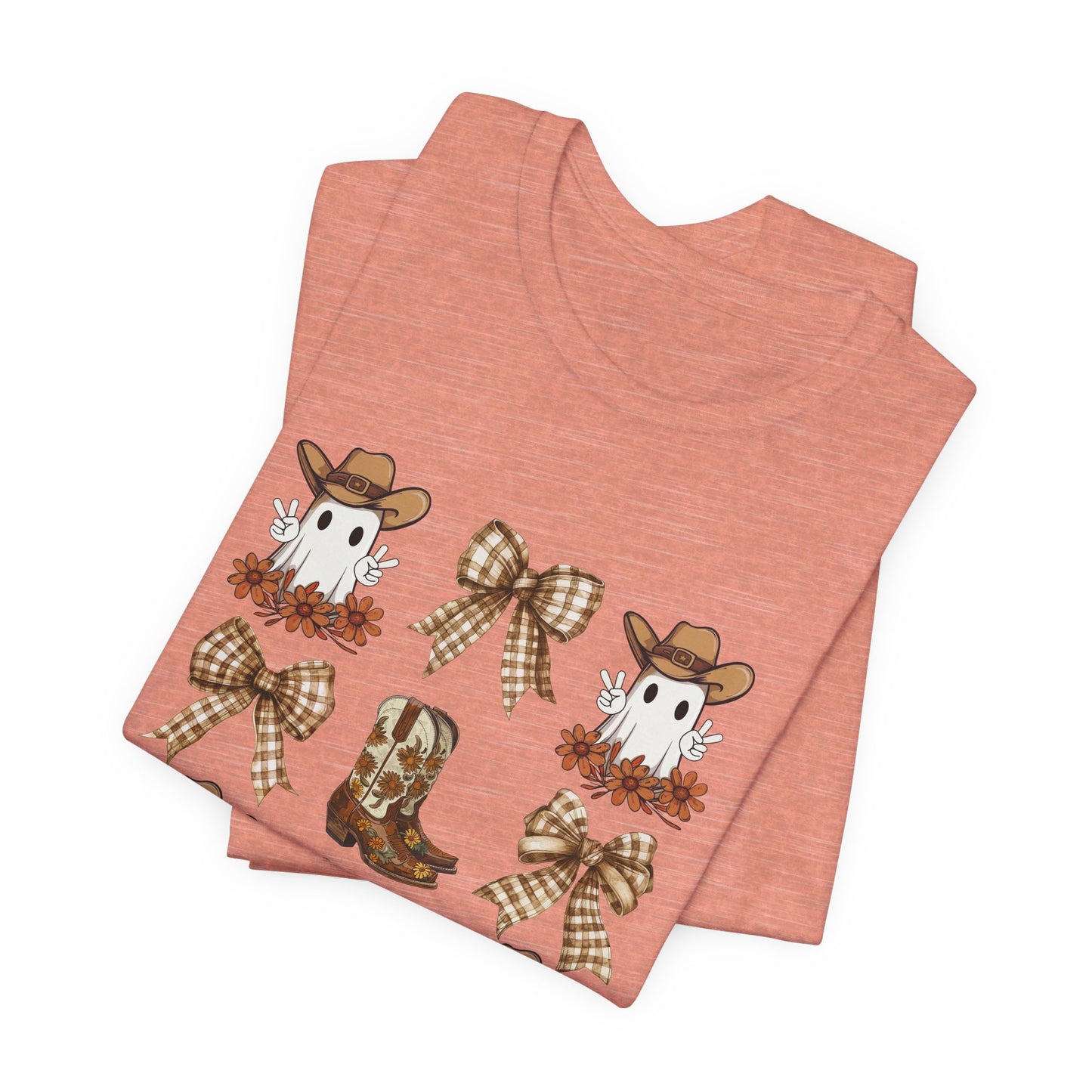 Ghostly Rodeo: Halloween Bella Canvas T-shirt with Western Ghosts