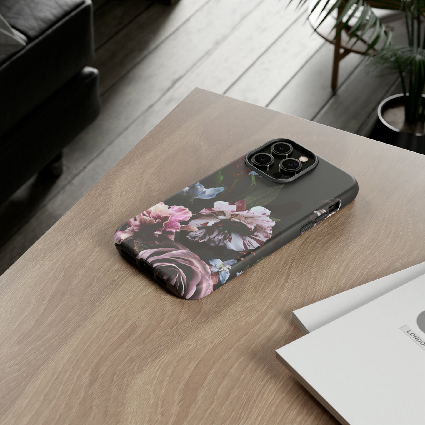 Dutch Floral Elegance: Botany Dutch Flowers Black iPhone Tough Protective Case. A stylish blend of Flowers in muted colors, compatible with iPhone 15, 14, 13, XS, XR Pro/Max/Mini/P/Plus. Unleash the beauty of muted tones with durability and style. #ElizaSinger #PhoneCase #FloralDesign