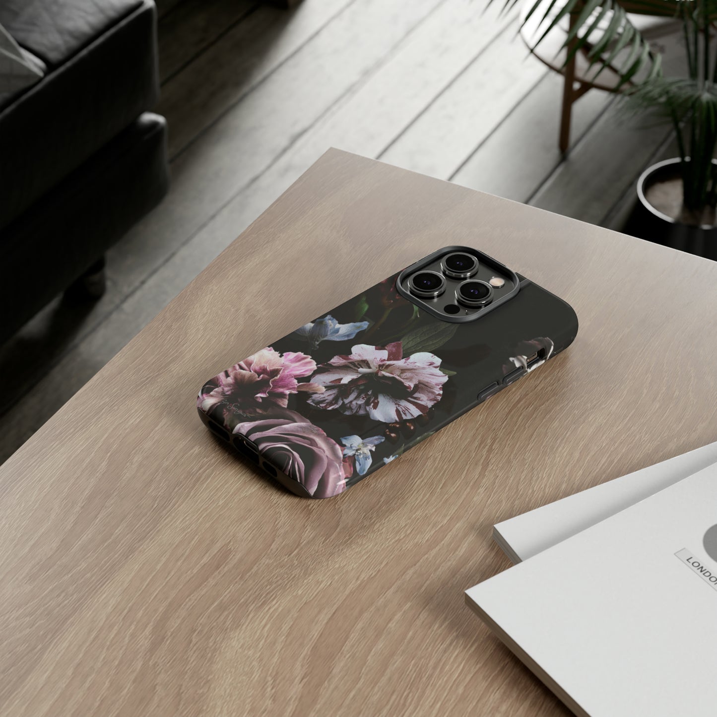 Dutch Floral Elegance: Botany Dutch Flowers Black iPhone Tough Protective Case. A stylish blend of Flowers in muted colors, compatible with iPhone 15, 14, 13, XS, XR Pro/Max/Mini/P/Plus. Unleash the beauty of muted tones with durability and style. #ElizaSinger #PhoneCase #FloralDesign