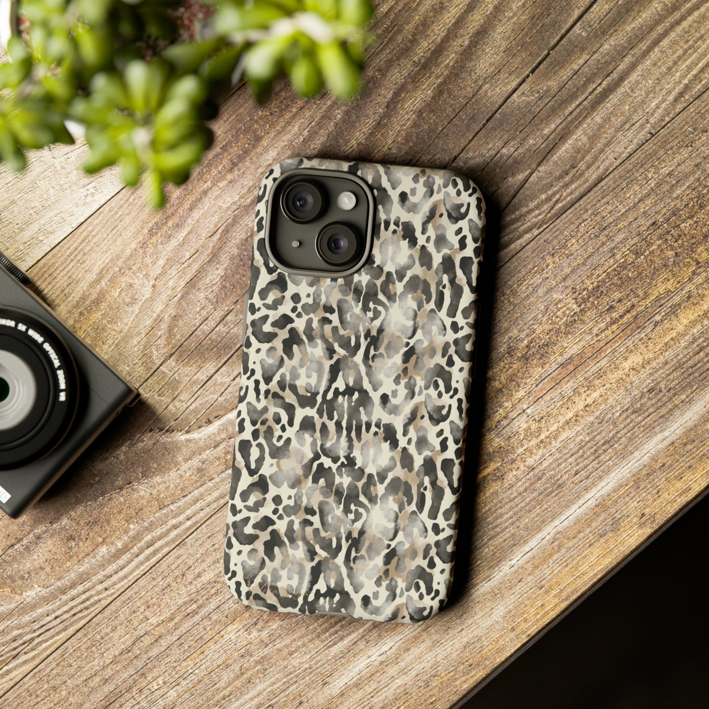 Elevate Your Tech: Abstract Neutral Animal Print iPhone Tough Protective Cover. Leopard-Painted Design in Beige and Black. Compatible with iPhone 15, 14, 13, XS, XR Pro/Max/Mini/P/Plus. Combine Style with Durability. #ElizaSinger #PhoneCase #LeopardPrint