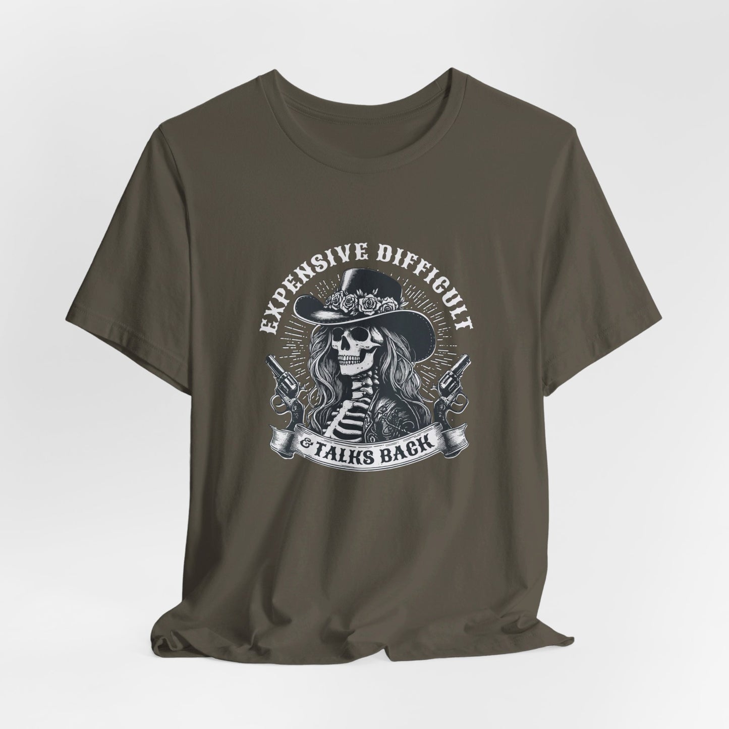 Spooky Rebel: Bella Canvas T-shirt with Skeleton Cowgirl