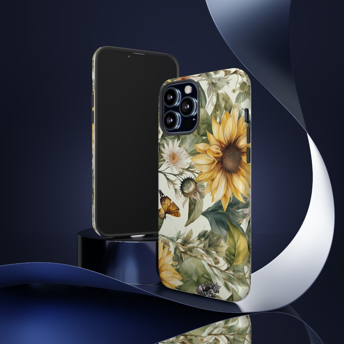 Bask in Sunshine: Beautiful Sunflower Floral iPhone Tough Protective Cover. A charming blend of Flower and Sunflowers in a cottage core style, compatible with iPhone 15, 14, 13, XS, XR Pro/Max/Mini/P/Plus. Elevate Your Device with Nature's Beauty and Durability. #ElizaSinger #PhoneCase #FloralDesign