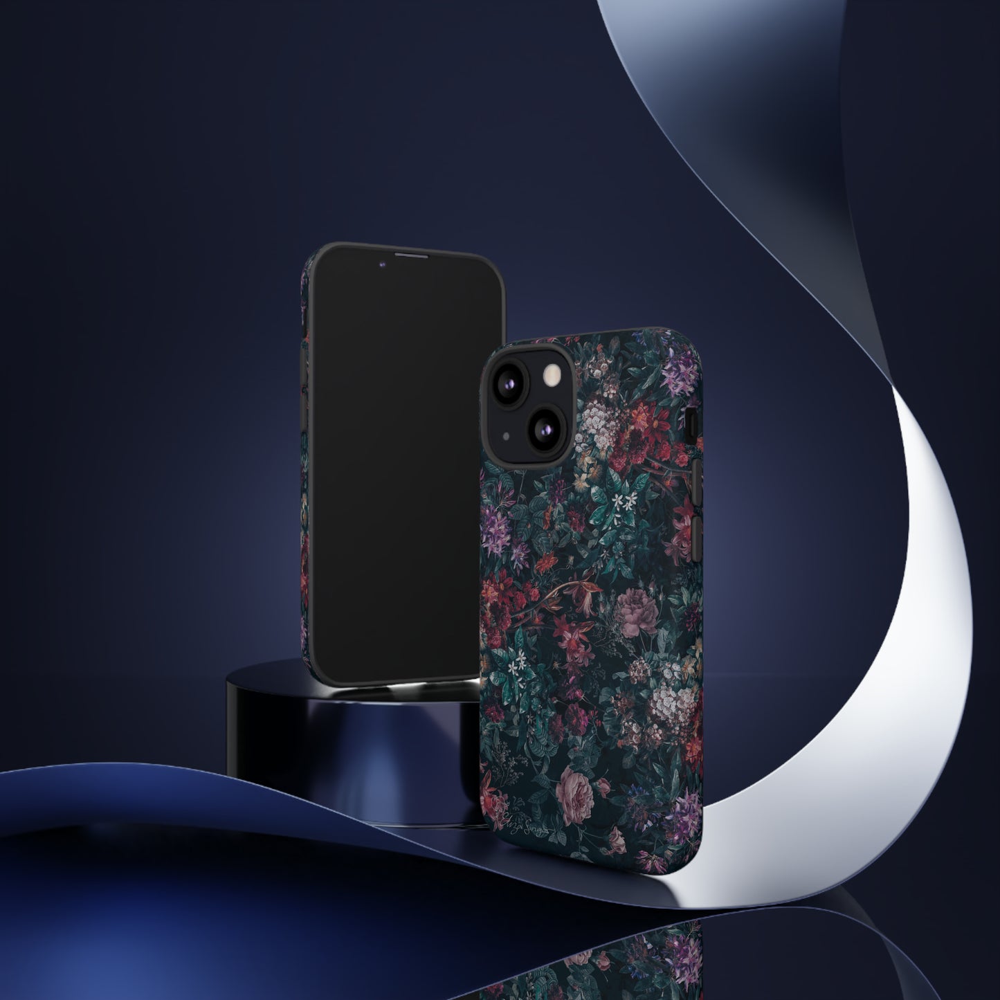 Blooms in Shadows: Botany Floral Dark iPhone Tough Protective Cover. A captivating blend of Flowers in a muted design, compatible with iPhone 15, 14, 13, 12, 11, XS, XR Pro/Max/Mini/P/Plus. Unleash Nature's Elegance with Durability and Style. #ElizaSinger #PhoneCase #FloralDesign