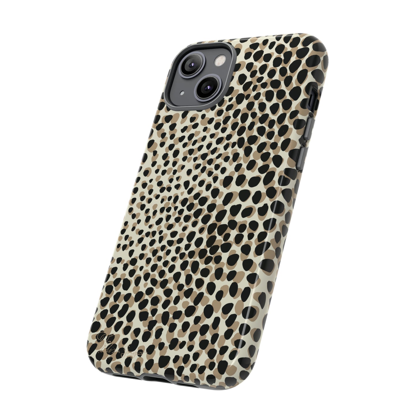 Elevate Your Tech: Abstract Neutral Animal Print iPhone Tough Protective Cover. Leopard-Painted Design in Beige and Black. Compatible with iPhone 15, 14, 13, XS, XR Pro/Max/Mini/P/Plus. Combine Style with Durability. #ElizaSinger #PhoneCase #LeopardPrint