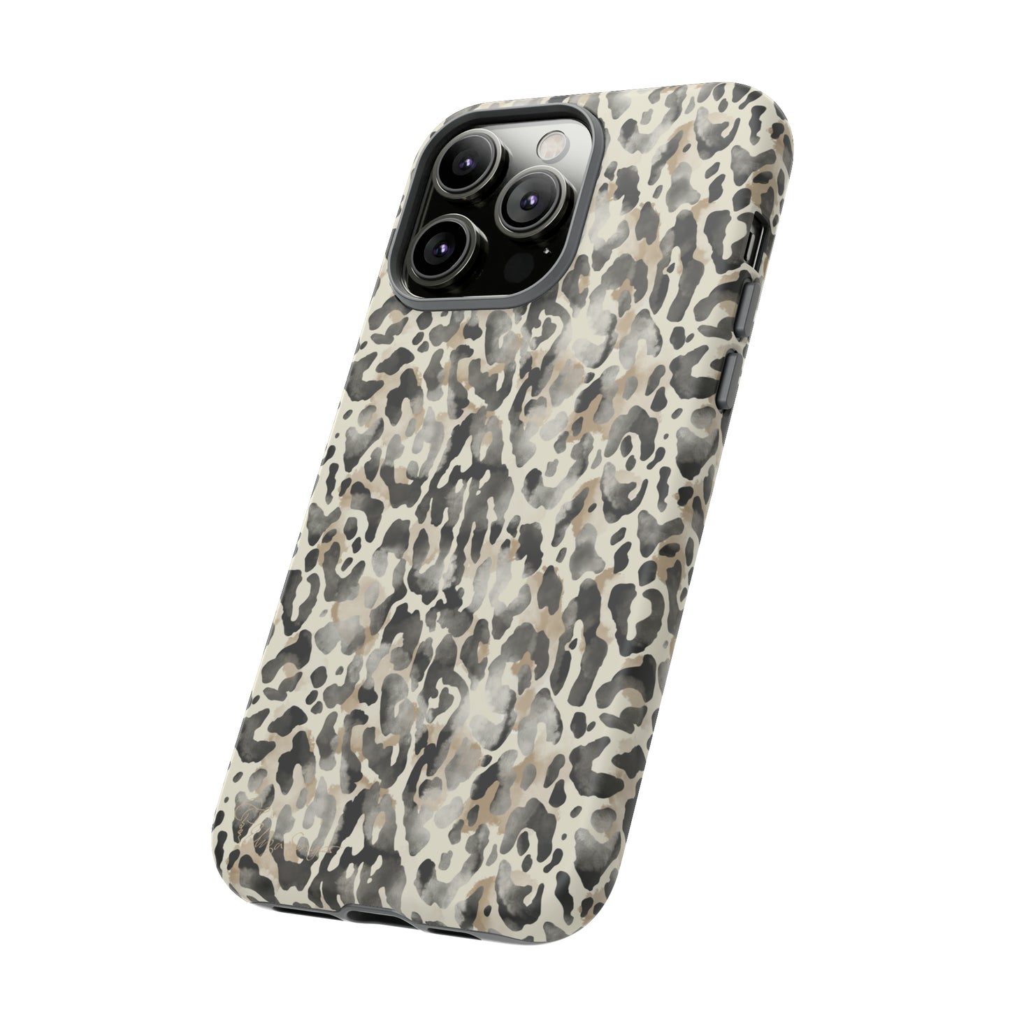 Elevate Your Tech: Abstract Neutral Animal Print iPhone Tough Protective Cover. Leopard-Painted Design in Beige and Black. Compatible with iPhone 15, 14, 13, XS, XR Pro/Max/Mini/P/Plus. Combine Style with Durability. #ElizaSinger #PhoneCase #LeopardPrint