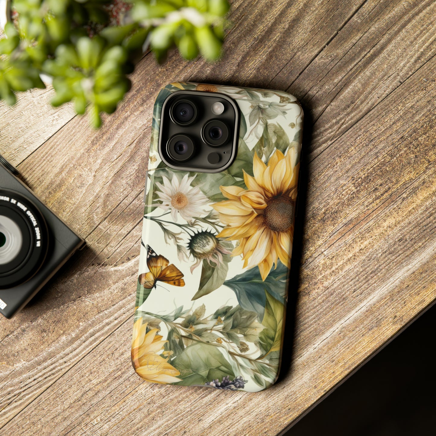 Bask in Sunshine: Beautiful Sunflower Floral iPhone Tough Protective Cover. A charming blend of Flower and Sunflowers in a cottage core style, compatible with iPhone 15, 14, 13, XS, XR Pro/Max/Mini/P/Plus. Elevate Your Device with Nature's Beauty and Durability. #ElizaSinger #PhoneCase #FloralDesign
