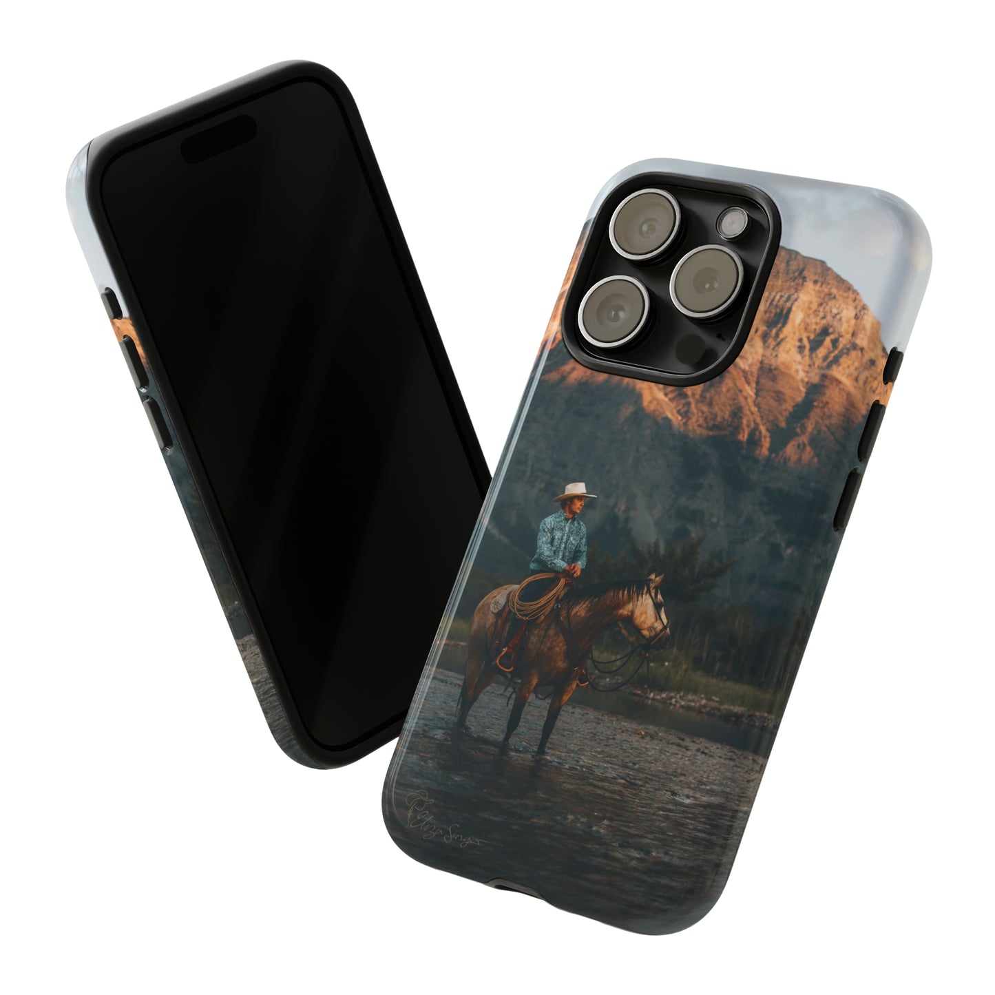 Capture the Wild: Horse Art Western Photo Yellowstone Design iPhone Tough Protective Cover. Featuring a Cowboy amidst Mountains and Buckskin hues, compatible with iPhone 15, 14, 13, XS, XR Pro/Max/Mini/P/Plus. Embrace the Spirit of the West with Style and Durability. #ElizaSinger #PhoneCase #WesternDesign