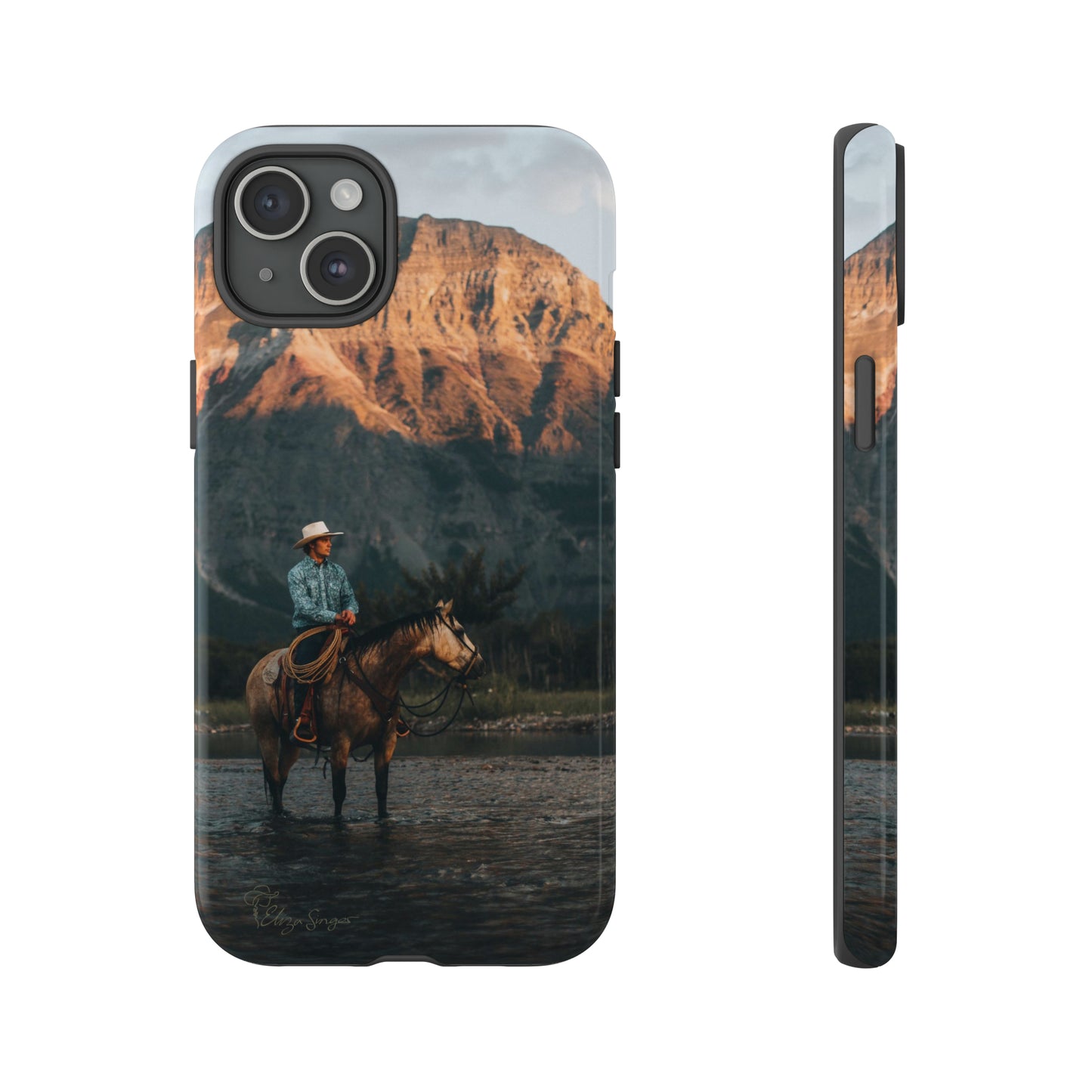 Capture the Wild: Horse Art Western Photo Yellowstone Design iPhone Tough Protective Cover. Featuring a Cowboy amidst Mountains and Buckskin hues, compatible with iPhone 15, 14, 13, XS, XR Pro/Max/Mini/P/Plus. Embrace the Spirit of the West with Style and Durability. #ElizaSinger #PhoneCase #WesternDesign