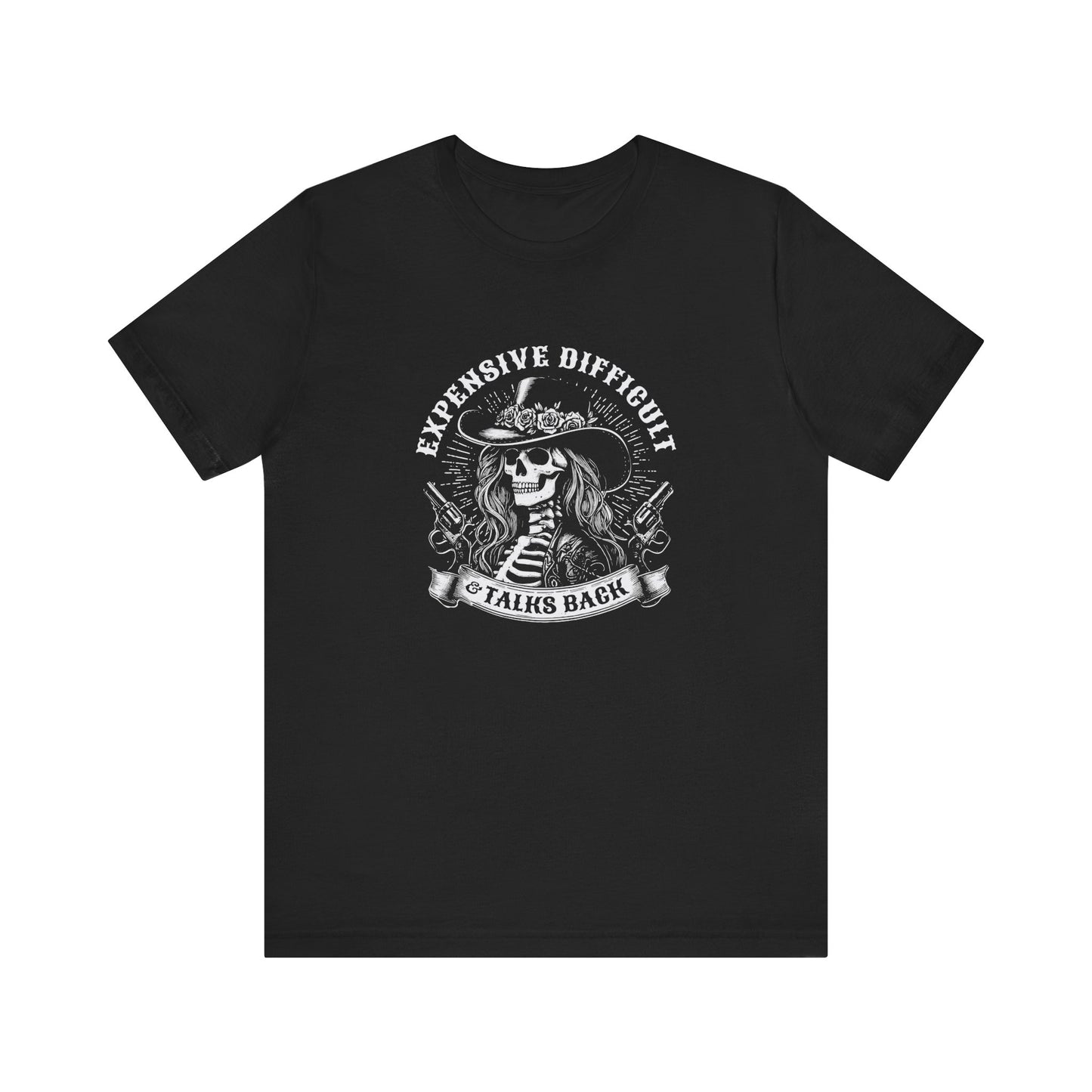 Spooky Rebel: Bella Canvas T-shirt with Skeleton Cowgirl