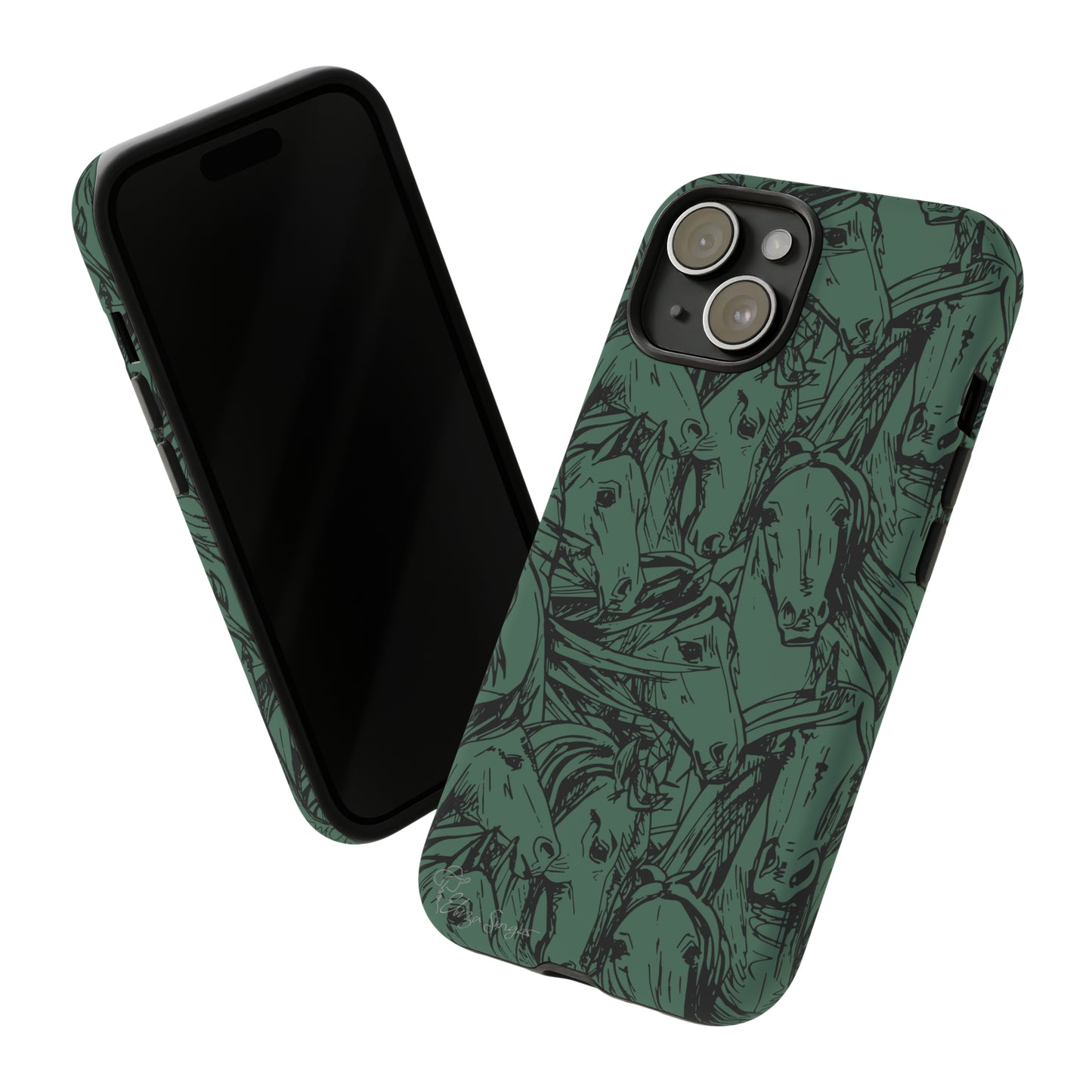 Gallop in Style: Horse Art Western Design iPhone Tough Protective Cover. Featuring a Scribble Horse Drawing, this makes the perfect equestrian gift. Compatible with iPhone 15, 14, 13, XS, XR Pro/Max/Mini/P/Plus. Unleash the Rider in You with Style and Durability. #ElizaSinger #PhoneCase #EquestrianGift