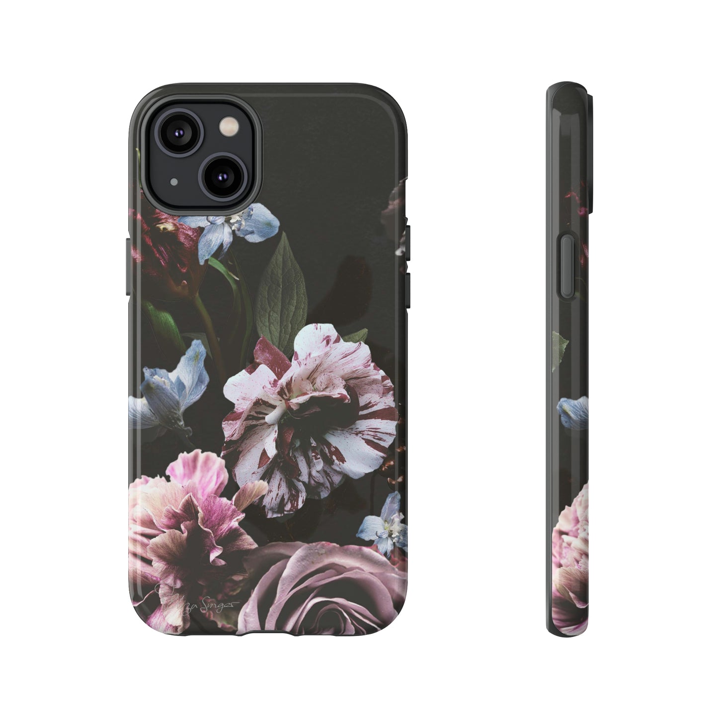 Dutch Floral Elegance: Botany Dutch Flowers Black iPhone Tough Protective Case. A stylish blend of Flowers in muted colors, compatible with iPhone 15, 14, 13, XS, XR Pro/Max/Mini/P/Plus. Unleash the beauty of muted tones with durability and style. #ElizaSinger #PhoneCase #FloralDesign