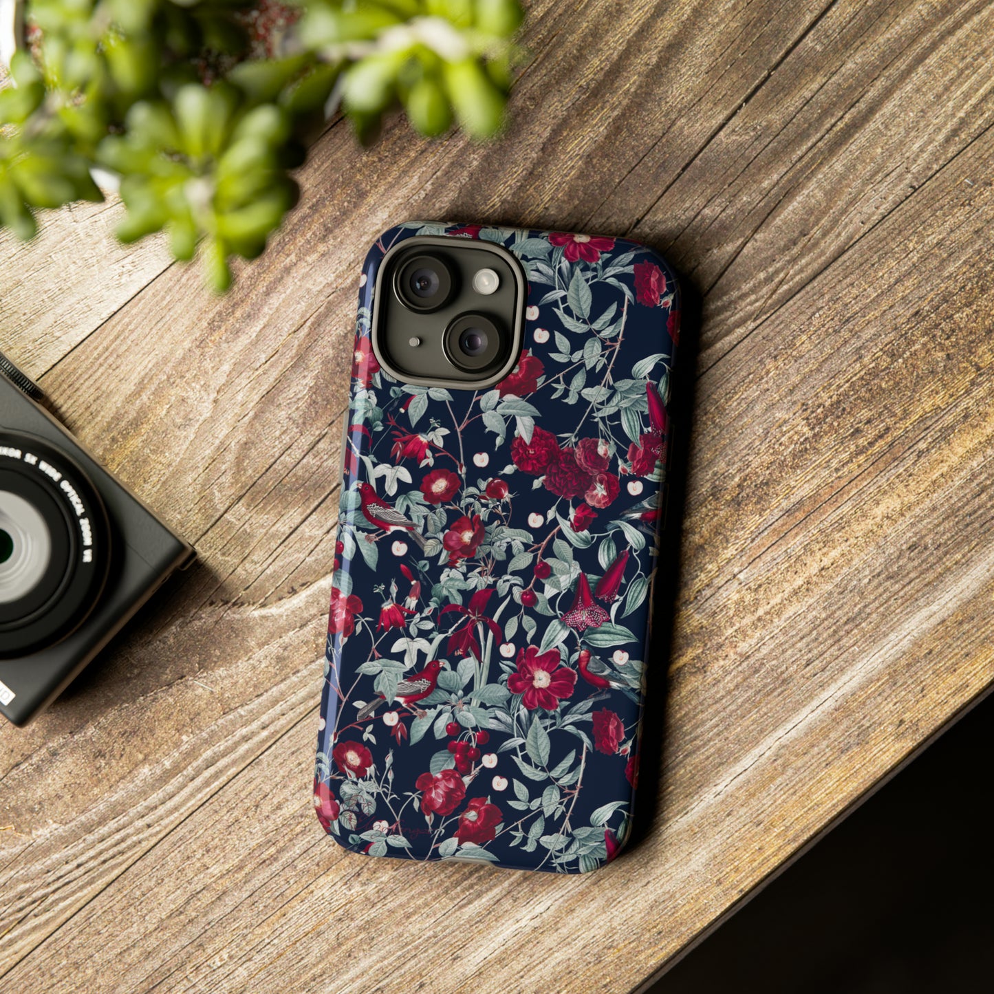 Blossom Serenade: Cherry Blossom Serenade Burgundy Navy Dark iPhone Tough Protective Cover. A captivating blend of Flowers in burgundy and navy hues, featuring a muted design. Compatible with iPhone 15, 14, 13, XS, XR Pro/Max/Mini/P/Plus. Elevate your device with this enchanting and stylish protective cover. #ElizaSinger #PhoneCase #FloralDesign