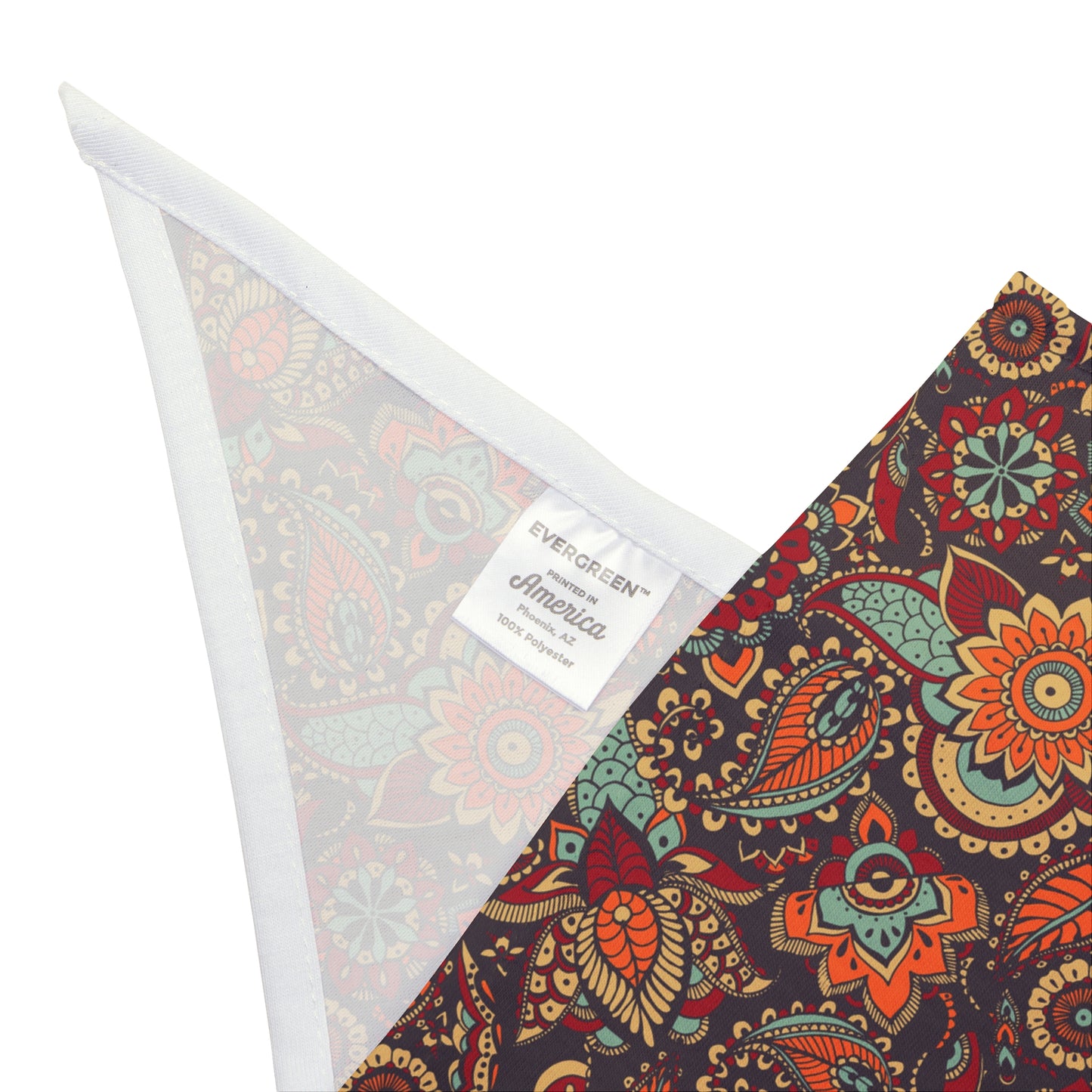Embrace earthy tones with our Earthy Paisley Dog Bandana/Wild Rag. The paisley style design on a dark greyish brown background, featuring muted colors like orange, turquoise, red, dove grey, and more, adds a touch of sophistication. Crafted from soft-spun polyester, this wild rag ensures comfort and durability. Elevate your dog's style with this exclusive design, available only at Eliza Singer.