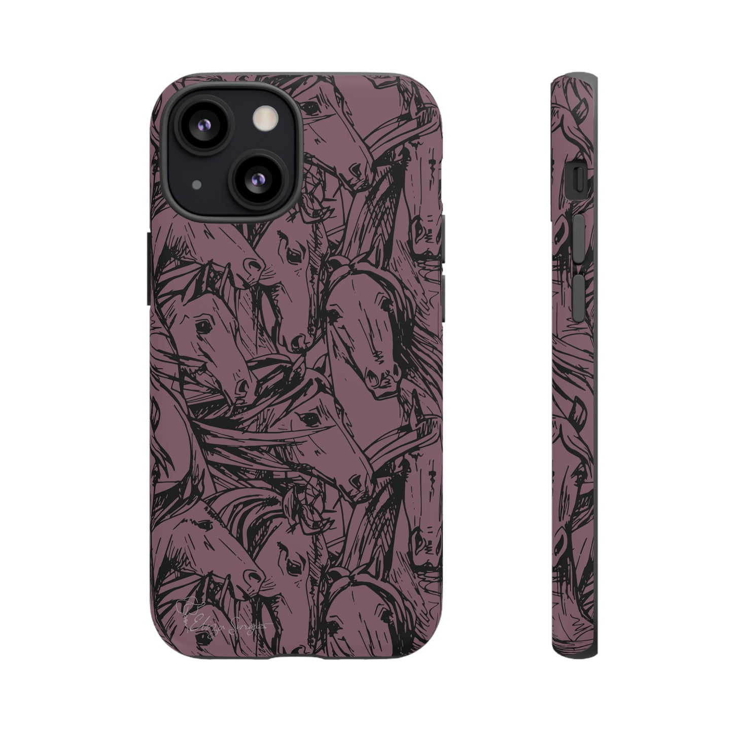 Gallop in Style: Horse Art Western Design iPhone Tough Protective Cover. Featuring a Scribble Horse Drawing, this equestrian-themed case is compatible with iPhone 15, 14, 13, XS, XR Pro/Max/Mini/P/Plus. Unleash the Rider in You with Style and Durability. #ElizaSinger #PhoneCase #EquestrianStyle