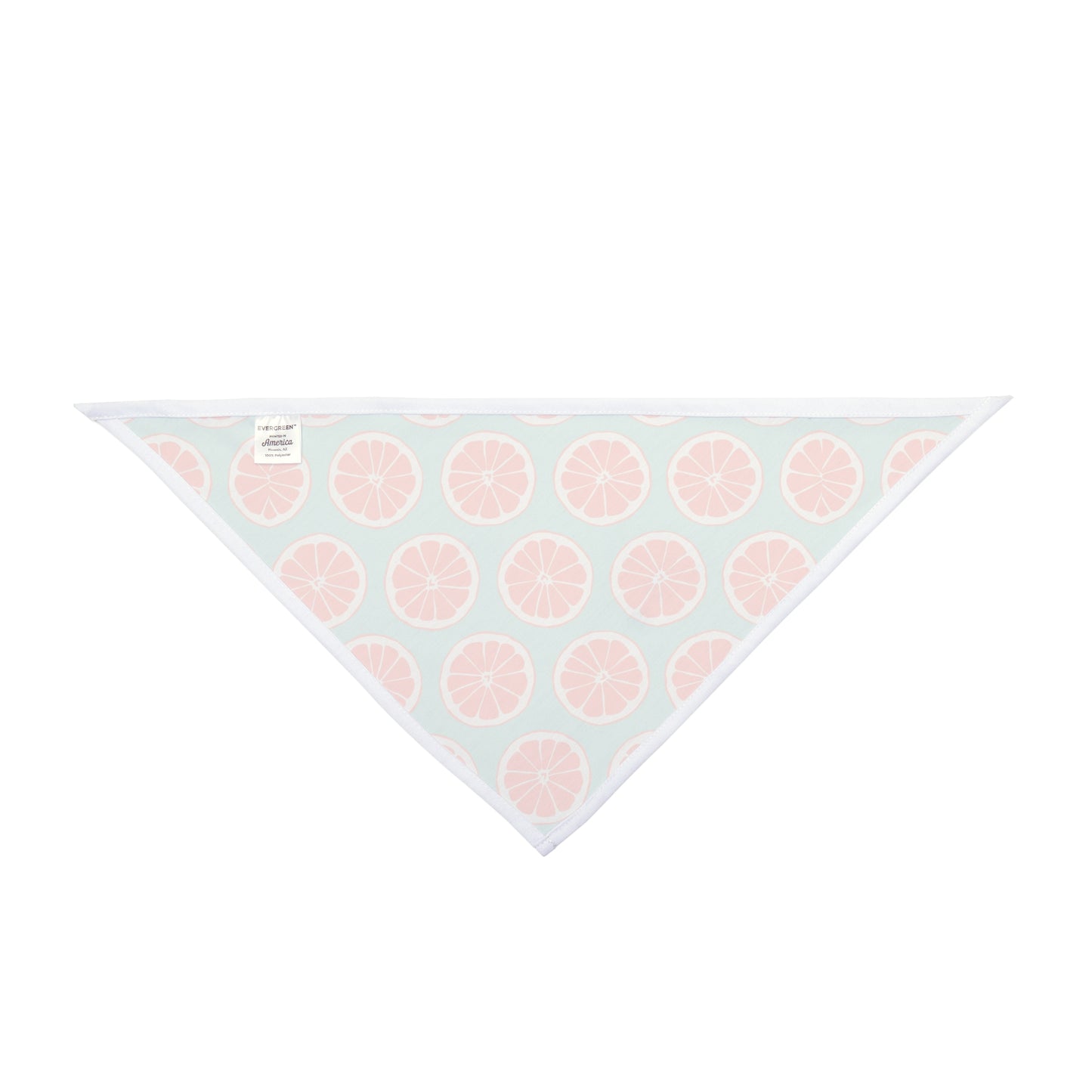 Bring a burst of summer to your dog's style with our Summer Citrus Dog Bandana/Wild Rag. Featuring grapefruit on a pastel duck egg color background, this design adds a refreshing touch. Crafted from soft-spun polyester, this wild rag ensures comfort and style, making it perfect for sunny adventures. Exclusively available at Eliza Singer.