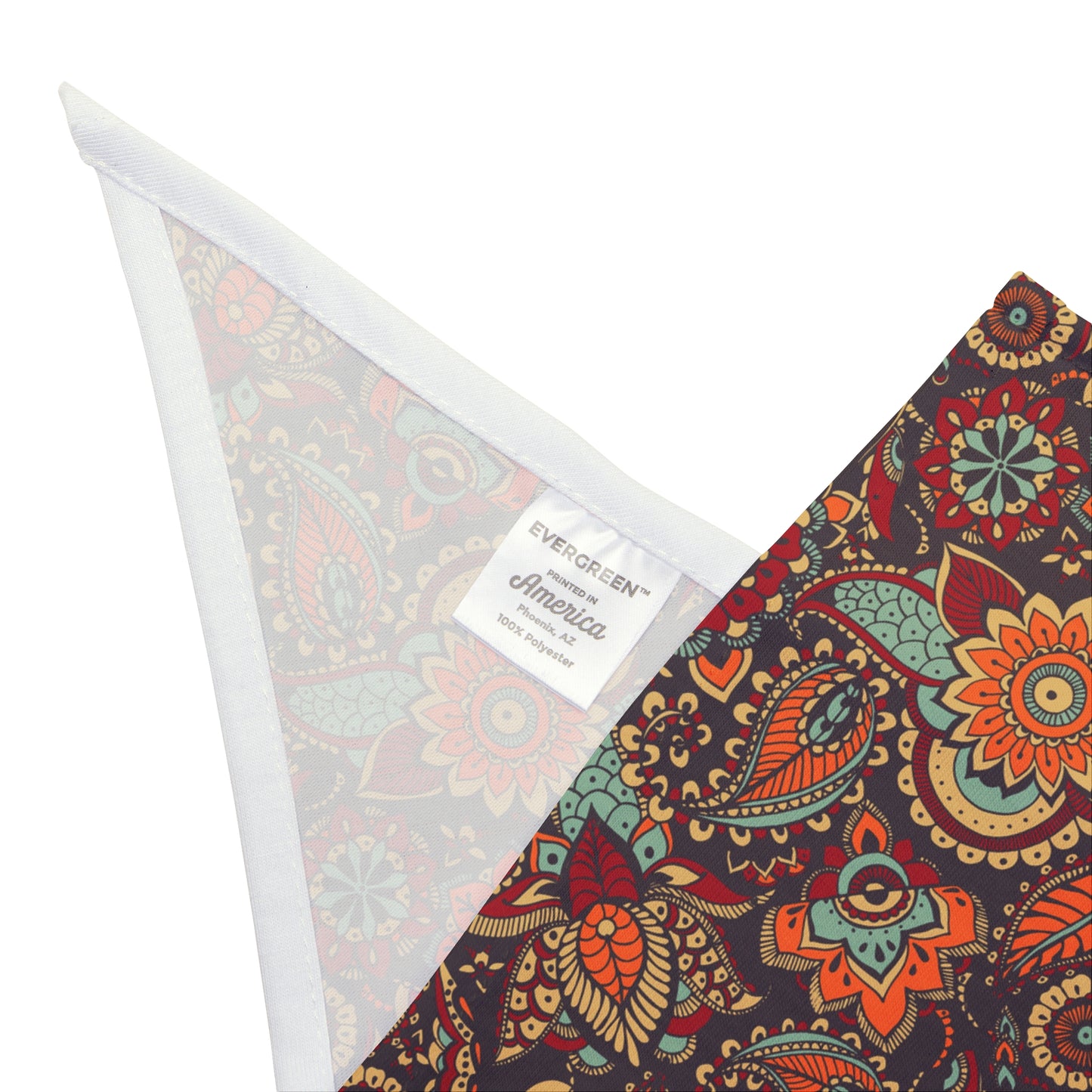 Embrace earthy tones with our Earthy Paisley Dog Bandana/Wild Rag. The paisley style design on a dark greyish brown background, featuring muted colors like orange, turquoise, red, dove grey, and more, adds a touch of sophistication. Crafted from soft-spun polyester, this wild rag ensures comfort and durability. Elevate your dog's style with this exclusive design, available only at Eliza Singer.