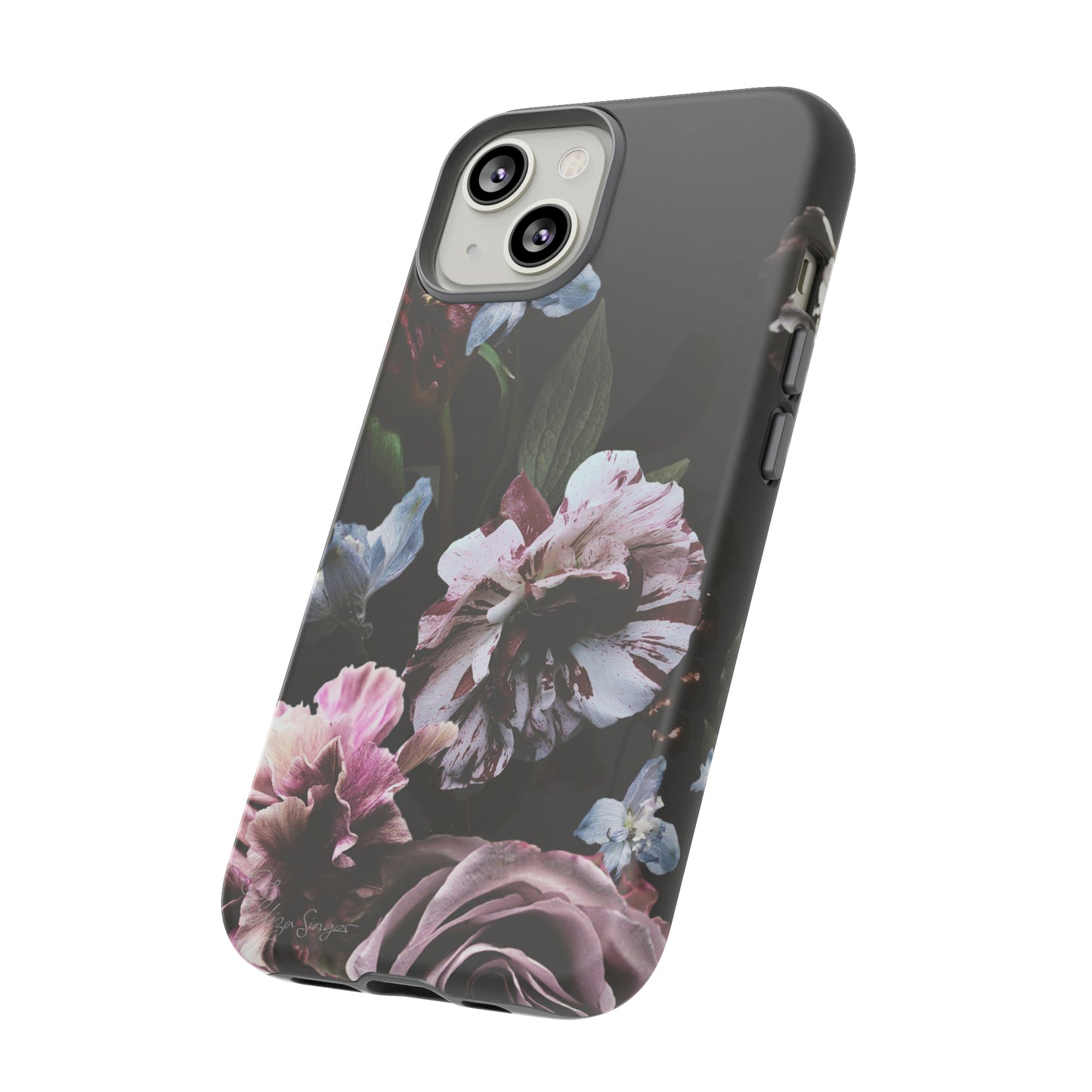 Dutch Floral Elegance: Botany Dutch Flowers Black iPhone Tough Protective Case. A stylish blend of Flowers in muted colors, compatible with iPhone 15, 14, 13, XS, XR Pro/Max/Mini/P/Plus. Unleash the beauty of muted tones with durability and style. #ElizaSinger #PhoneCase #FloralDesign