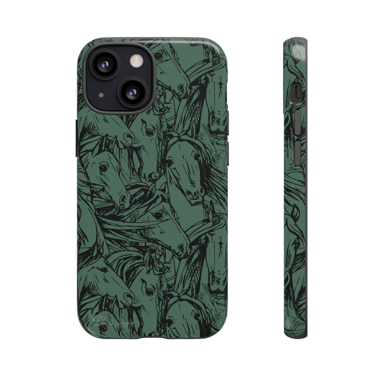 Gallop in Style: Horse Art Western Design iPhone Tough Protective Cover. Featuring a Scribble Horse Drawing, this makes the perfect equestrian gift. Compatible with iPhone 15, 14, 13, XS, XR Pro/Max/Mini/P/Plus. Unleash the Rider in You with Style and Durability. #ElizaSinger #PhoneCase #EquestrianGift