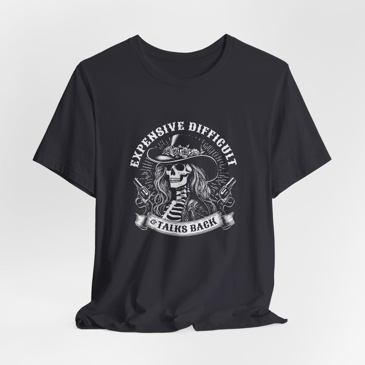 Spooky Rebel: Bella Canvas T-shirt with Skeleton Cowgirl