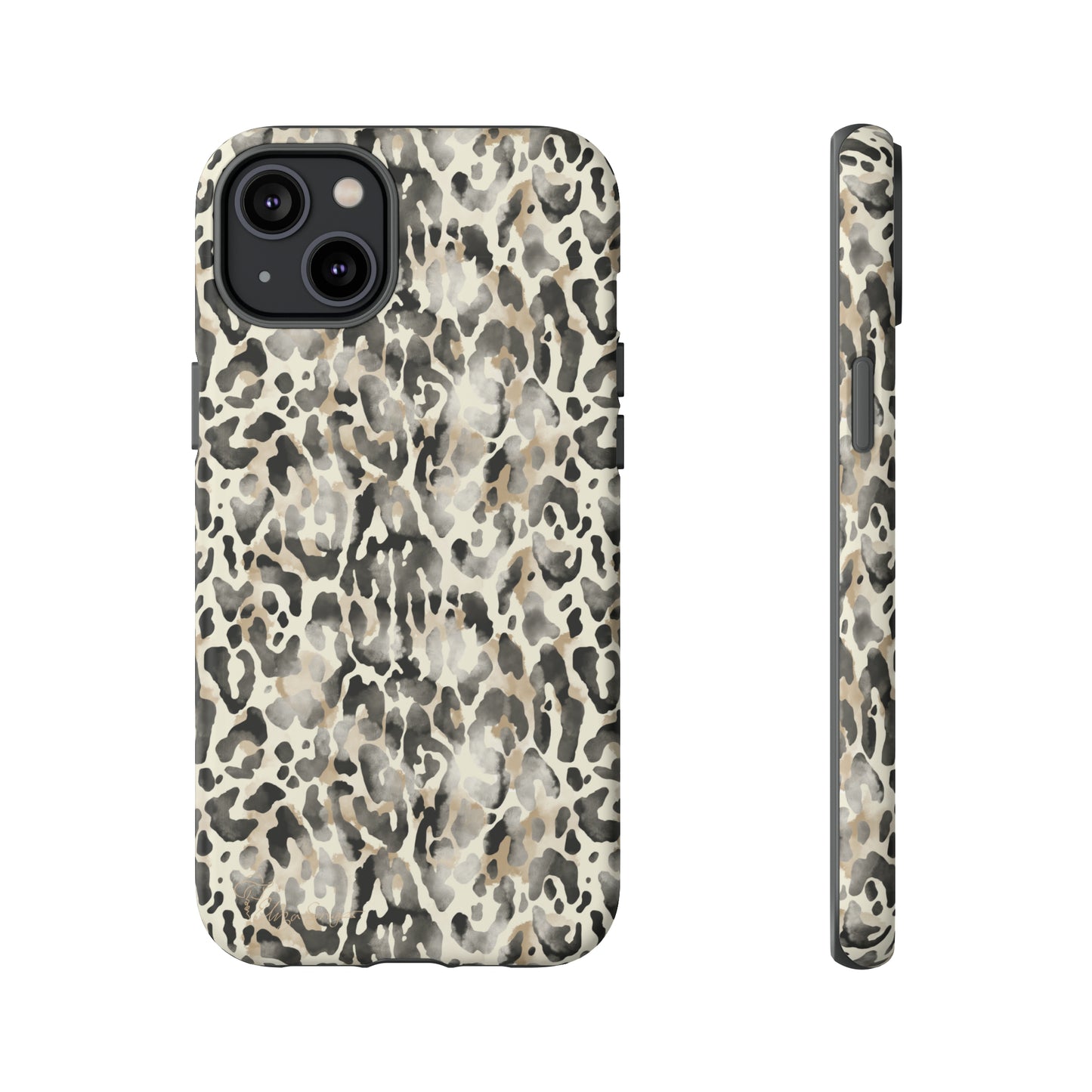 Elevate Your Tech: Abstract Neutral Animal Print iPhone Tough Protective Cover. Leopard-Painted Design in Beige and Black. Compatible with iPhone 15, 14, 13, XS, XR Pro/Max/Mini/P/Plus. Combine Style with Durability. #ElizaSinger #PhoneCase #LeopardPrint