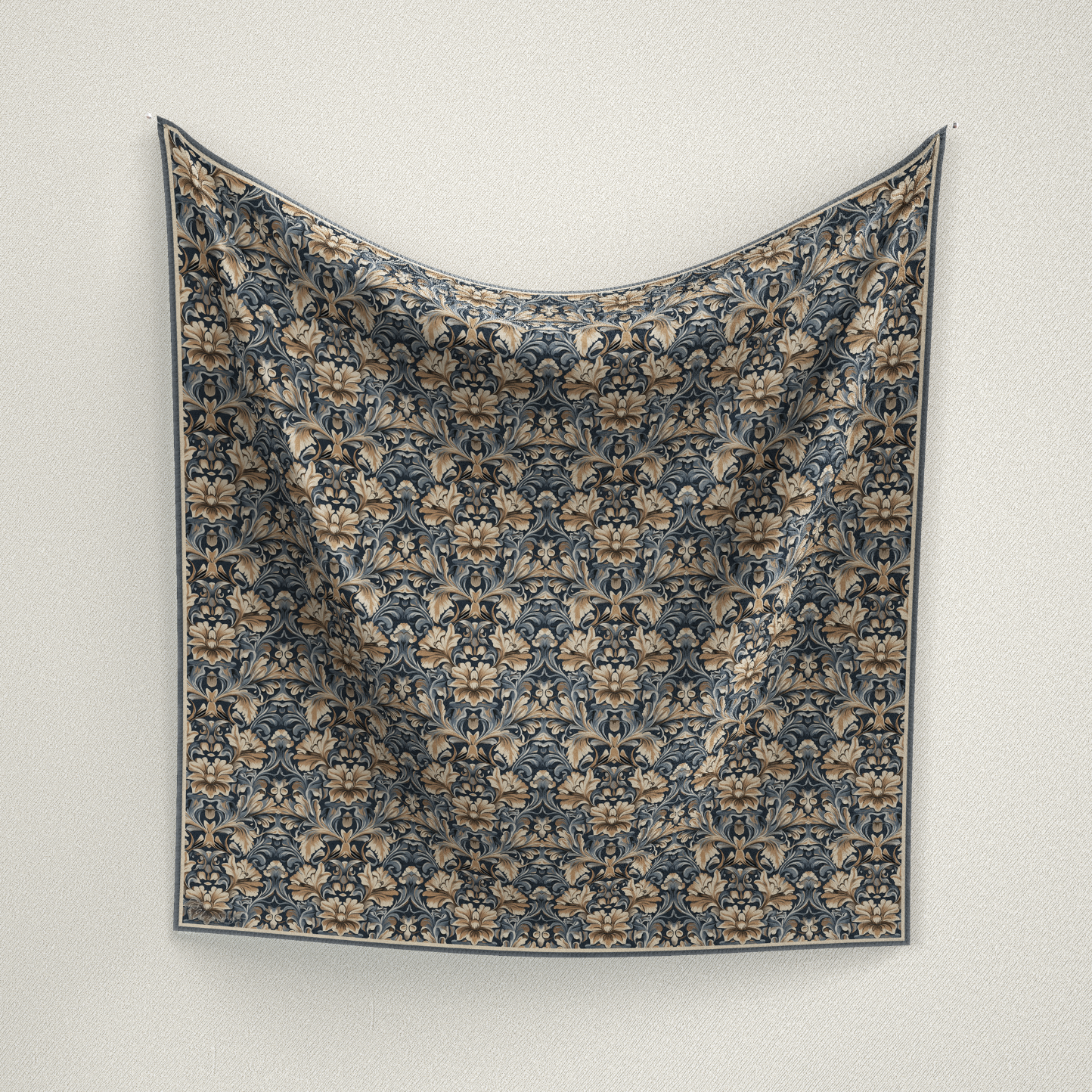 A rich, masculine wild rag featuring navy and gold Western florals on satin silk. Perfect for men who love timeless design. Exclusive Eliza Singer signature included.