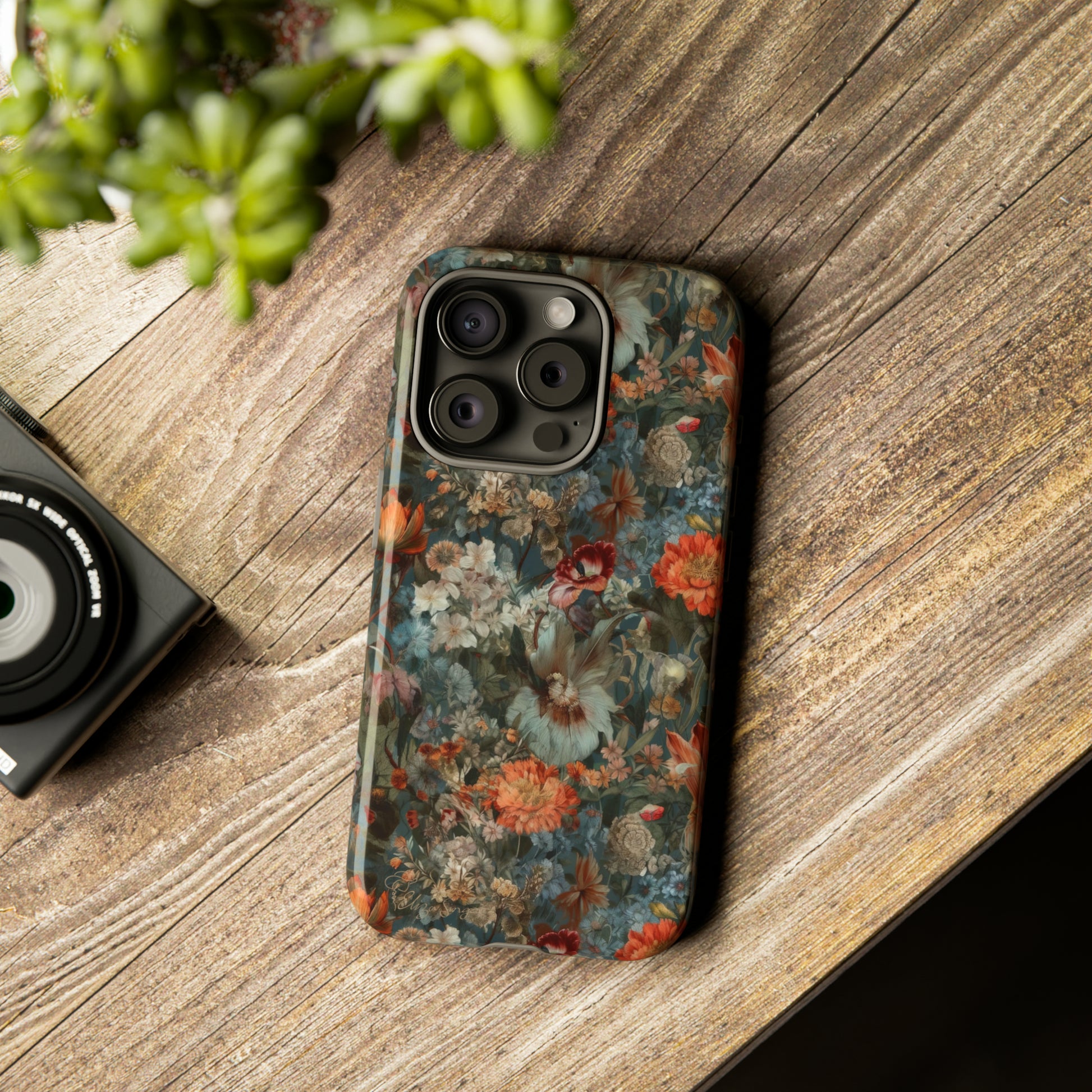 Blooms in Shadows: Botany Floral Dark Flowers iPhone Tough Protective Cover. A captivating blend of Flowers in muted colors, compatible with iPhone 15, 14, 13, XS, XR Pro/Max/Mini/P/Plus. Unleash Nature's Elegance with Durability and Style. #ElizaSinger #PhoneCase #FloralDesign
