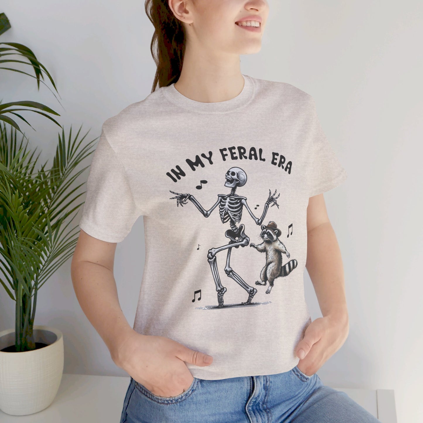 Feral Era: Halloween Bella Canvas T-shirt with Skeleton and Raccoon