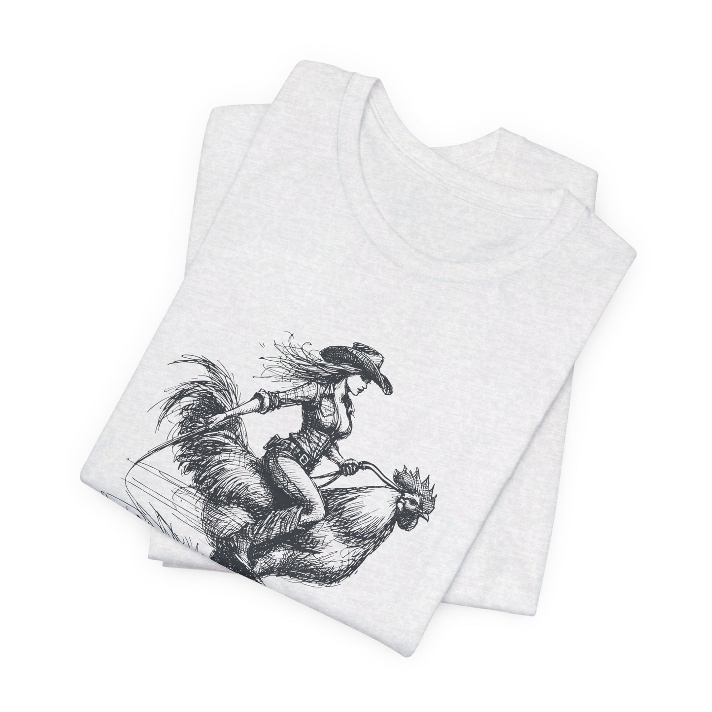 Scribble Style: Bella Canvas T-shirt with Cowgirl on Rooster