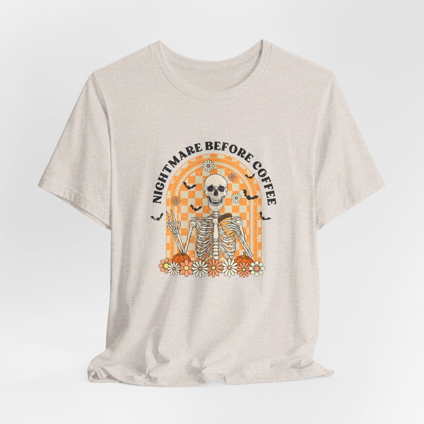 Nightmare Before Coffee: Halloween Bella Canvas T-shirt with Skeleton