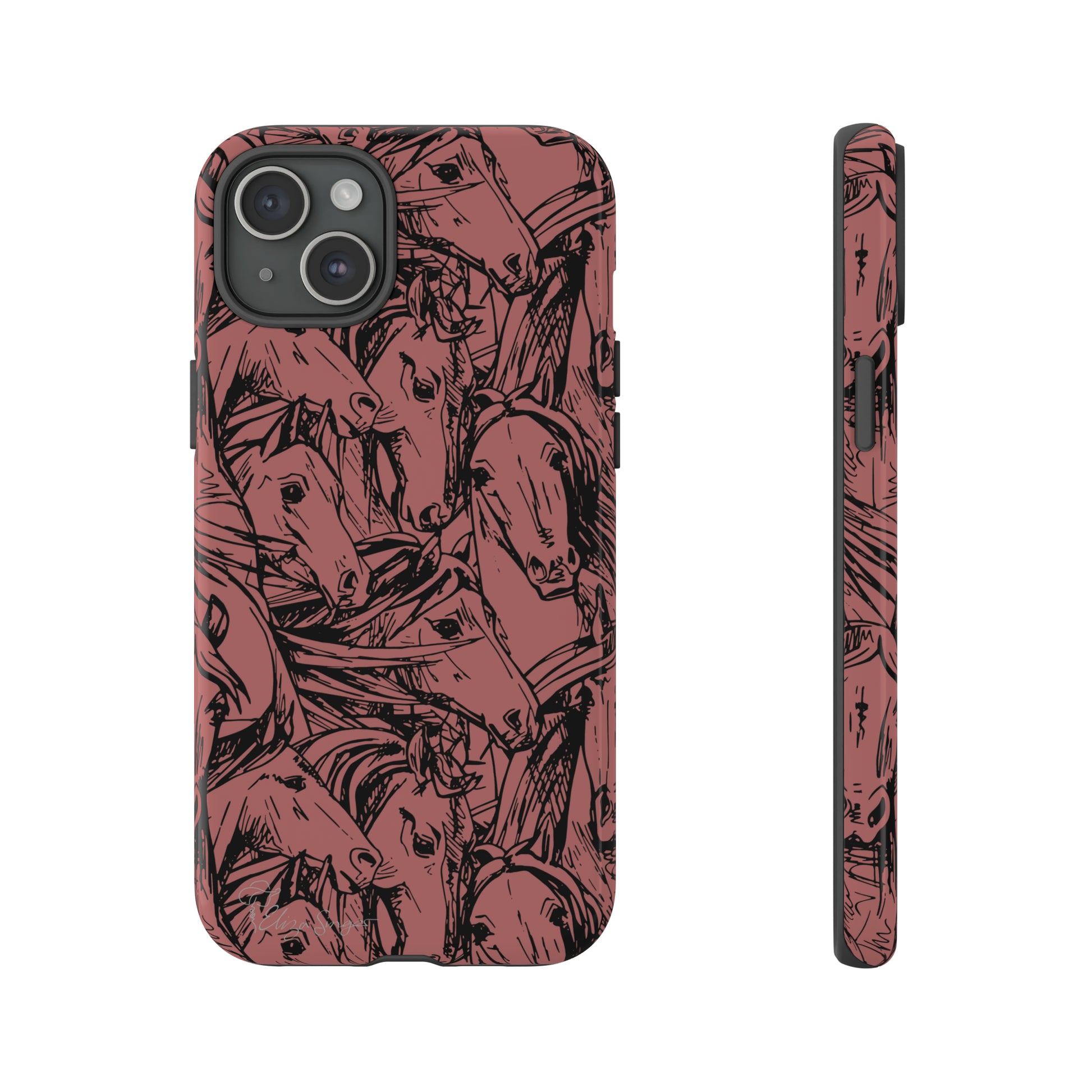 Gallop in Style: Horse Art Western Design iPhone Tough Protective Cover. Featuring a Scribble Horse Drawing, compatible with iPhone 15, 14, 13, 12, 11, XS, XR Pro/Max/Mini/P/Plus. Unleash the Rider in You with Style and Durability. #ElizaSinger #PhoneCase #WesternArt