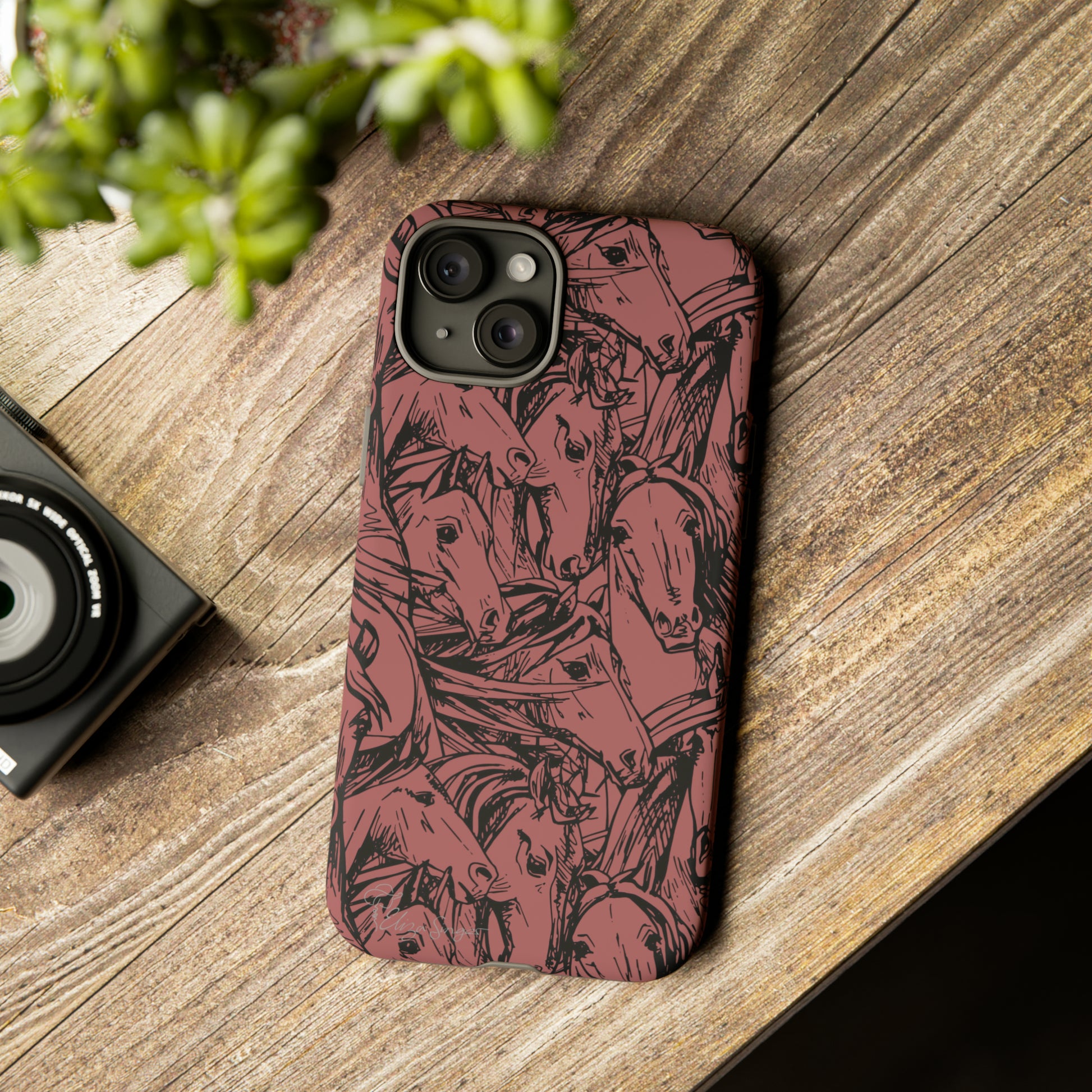 Gallop in Style: Horse Art Western Design iPhone Tough Protective Cover. Featuring a Scribble Horse Drawing, compatible with iPhone 15, 14, 13, 12, 11, XS, XR Pro/Max/Mini/P/Plus. Unleash the Rider in You with Style and Durability. #ElizaSinger #PhoneCase #WesternArt