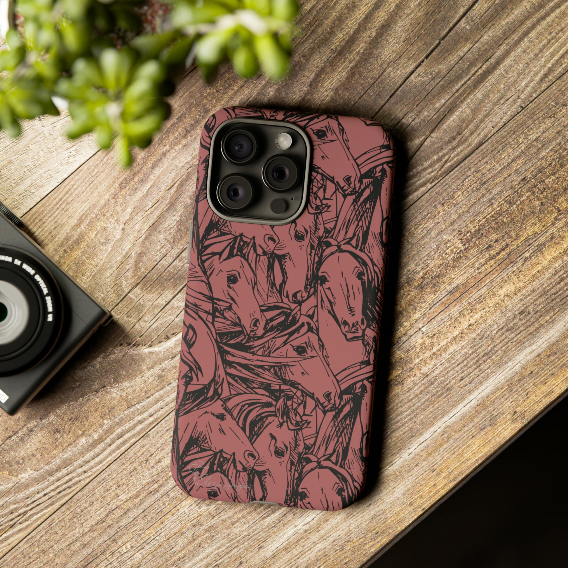 Gallop in Style: Horse Art Western Design iPhone Tough Protective Cover. Featuring a Scribble Horse Drawing, compatible with iPhone 15, 14, 13, 12, 11, XS, XR Pro/Max/Mini/P/Plus. Unleash the Rider in You with Style and Durability. #ElizaSinger #PhoneCase #WesternArt