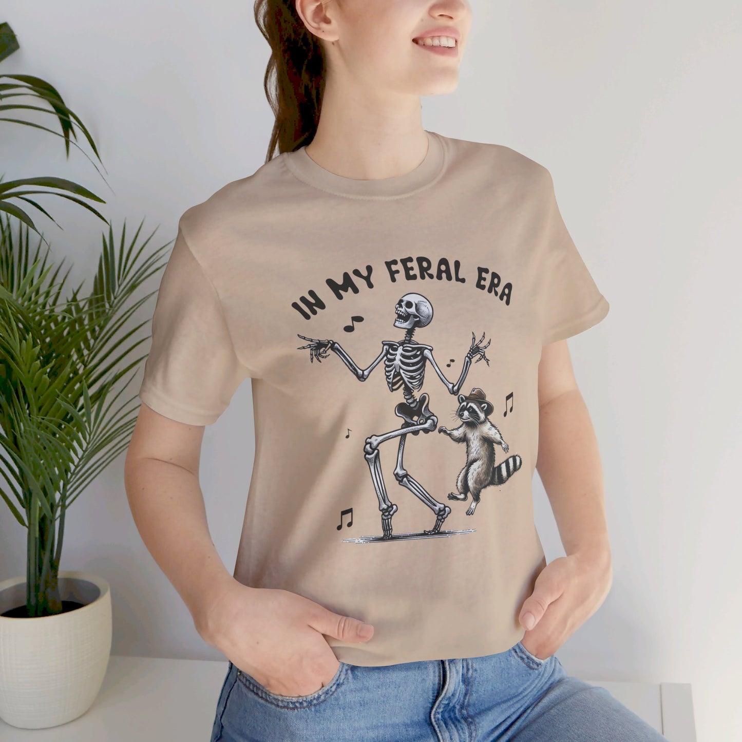 Feral Era: Halloween Bella Canvas T-shirt with Skeleton and Raccoon