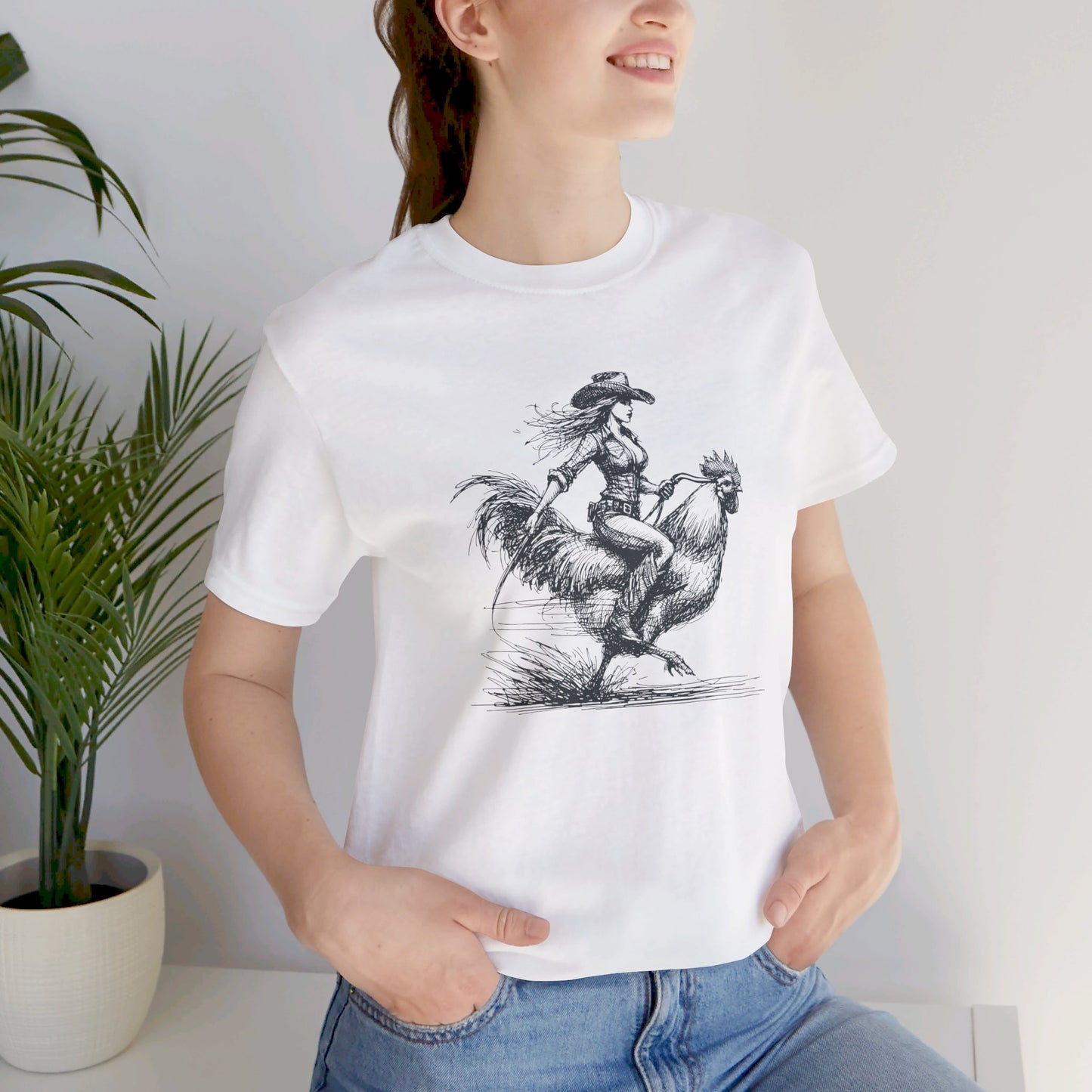 Scribble Style: Bella Canvas T-shirt with Cowgirl on Rooster