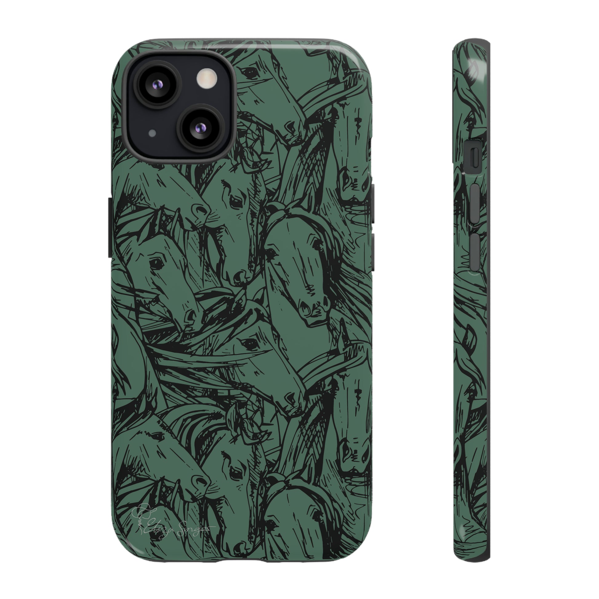 Gallop in Style: Horse Art Western Design iPhone Tough Protective Cover. Featuring a Scribble Horse Drawing, this makes the perfect equestrian gift. Compatible with iPhone 15, 14, 13, XS, XR Pro/Max/Mini/P/Plus. Unleash the Rider in You with Style and Durability. #ElizaSinger #PhoneCase #EquestrianGift
