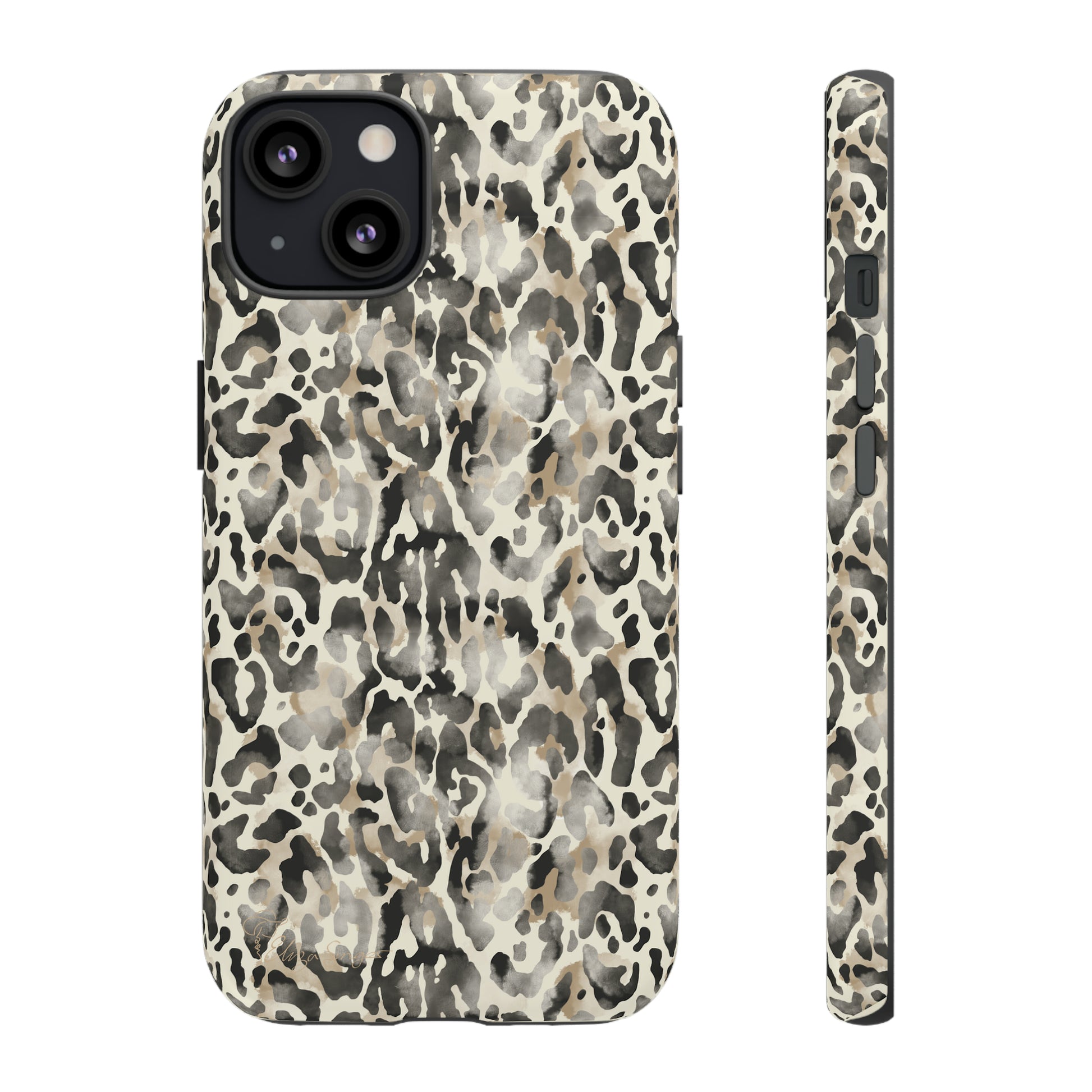 Elevate Your Tech: Abstract Neutral Animal Print iPhone Tough Protective Cover. Leopard-Painted Design in Beige and Black. Compatible with iPhone 15, 14, 13, XS, XR Pro/Max/Mini/P/Plus. Combine Style with Durability. #ElizaSinger #PhoneCase #LeopardPrint 